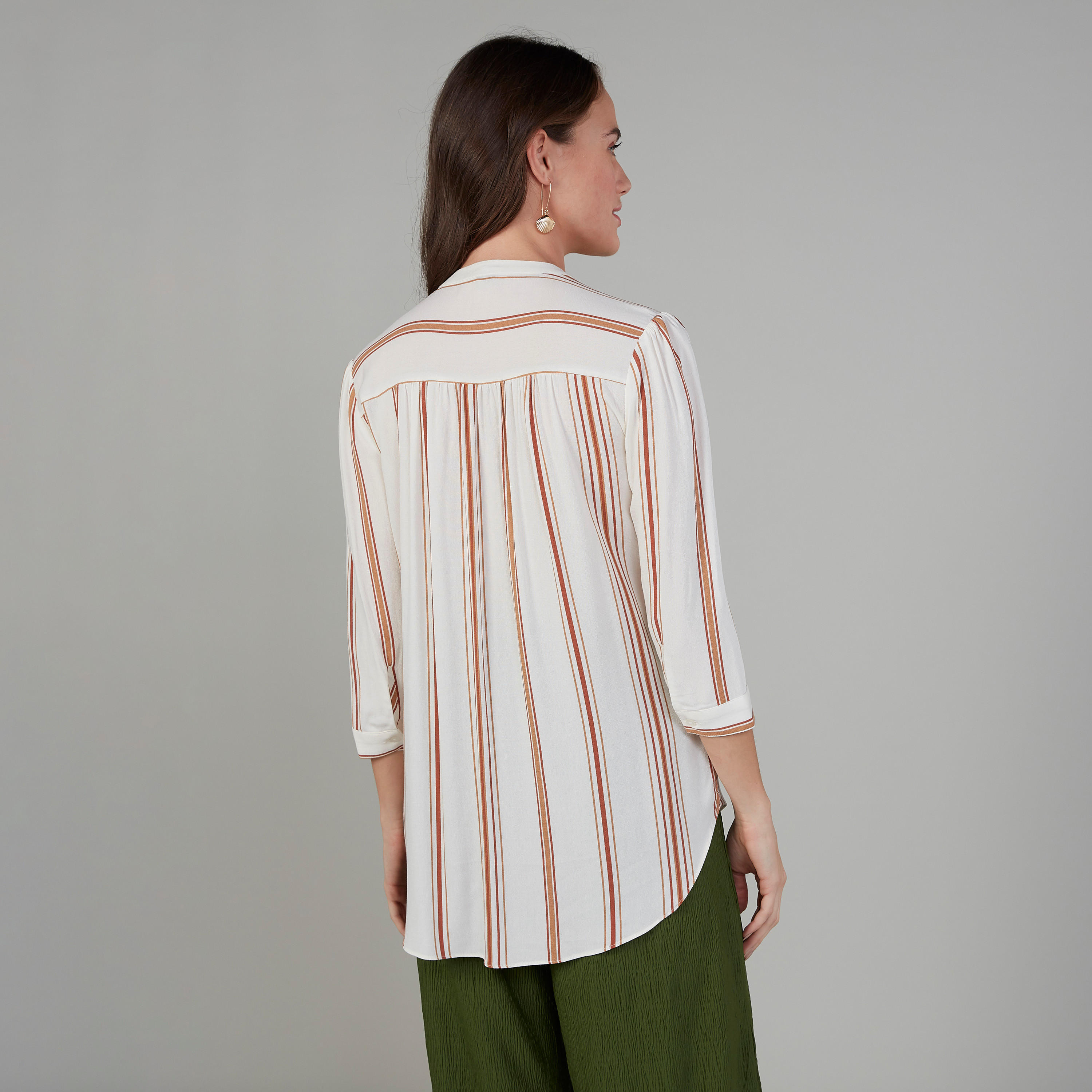 قميص مقلّم بياقة ماندارين وأكمام 3/4-women-clothing-shirtsandblouses-shirts-image-4