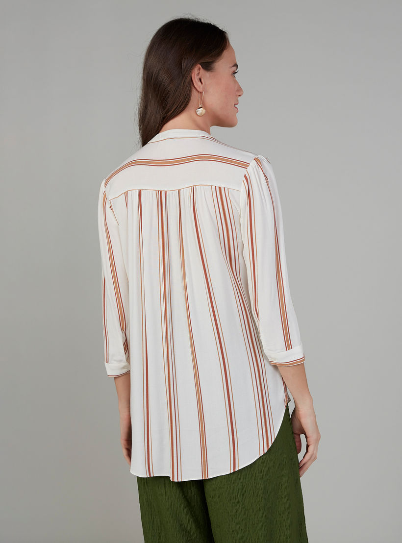 قميص مقلّم بياقة ماندارين وأكمام 3/4-women-clothing-shirtsandblouses-shirts-image-4
