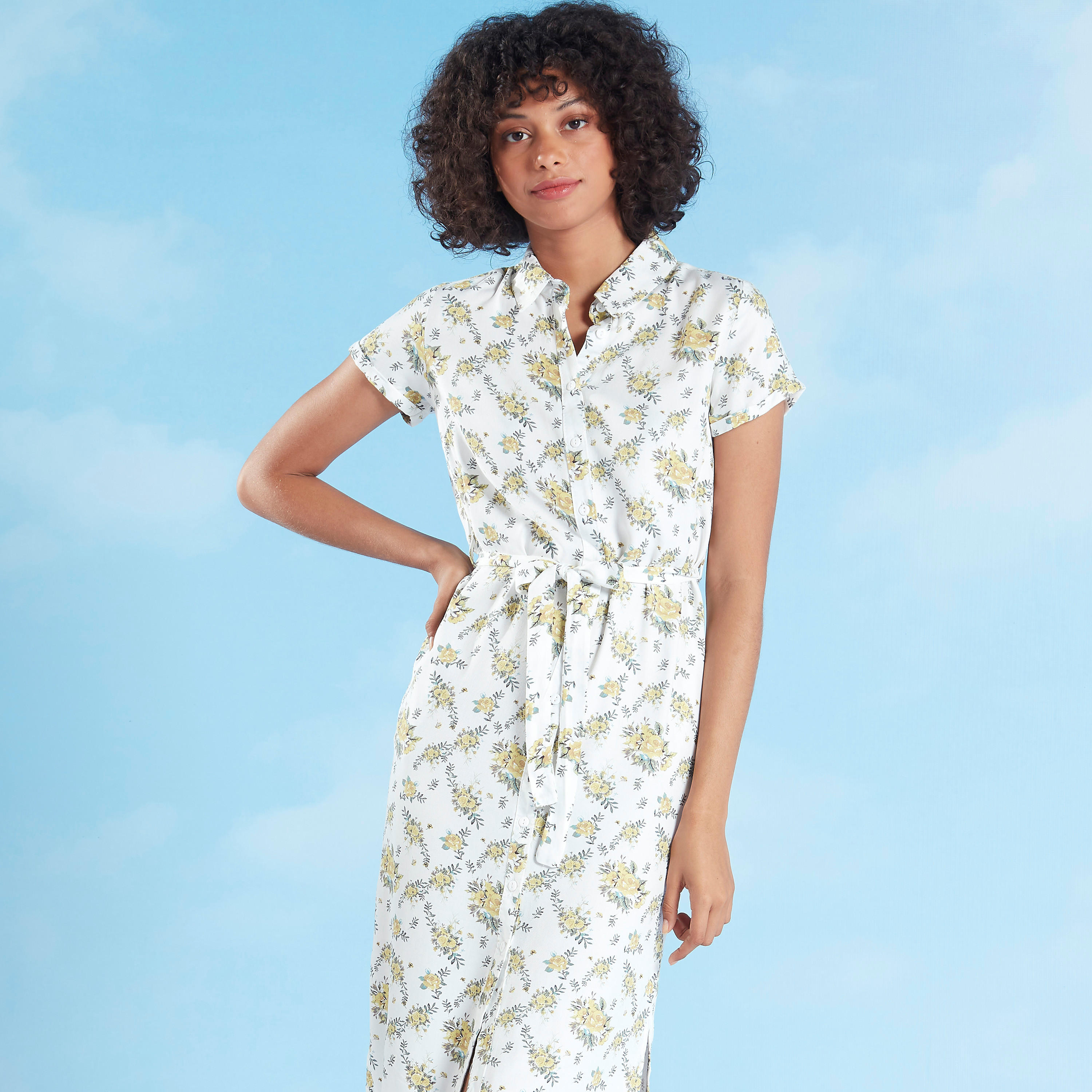 فستان قميص متوسط الطول بأكمام قصيرة وجيوب وطبعات-women-clothing-dresses-image-2