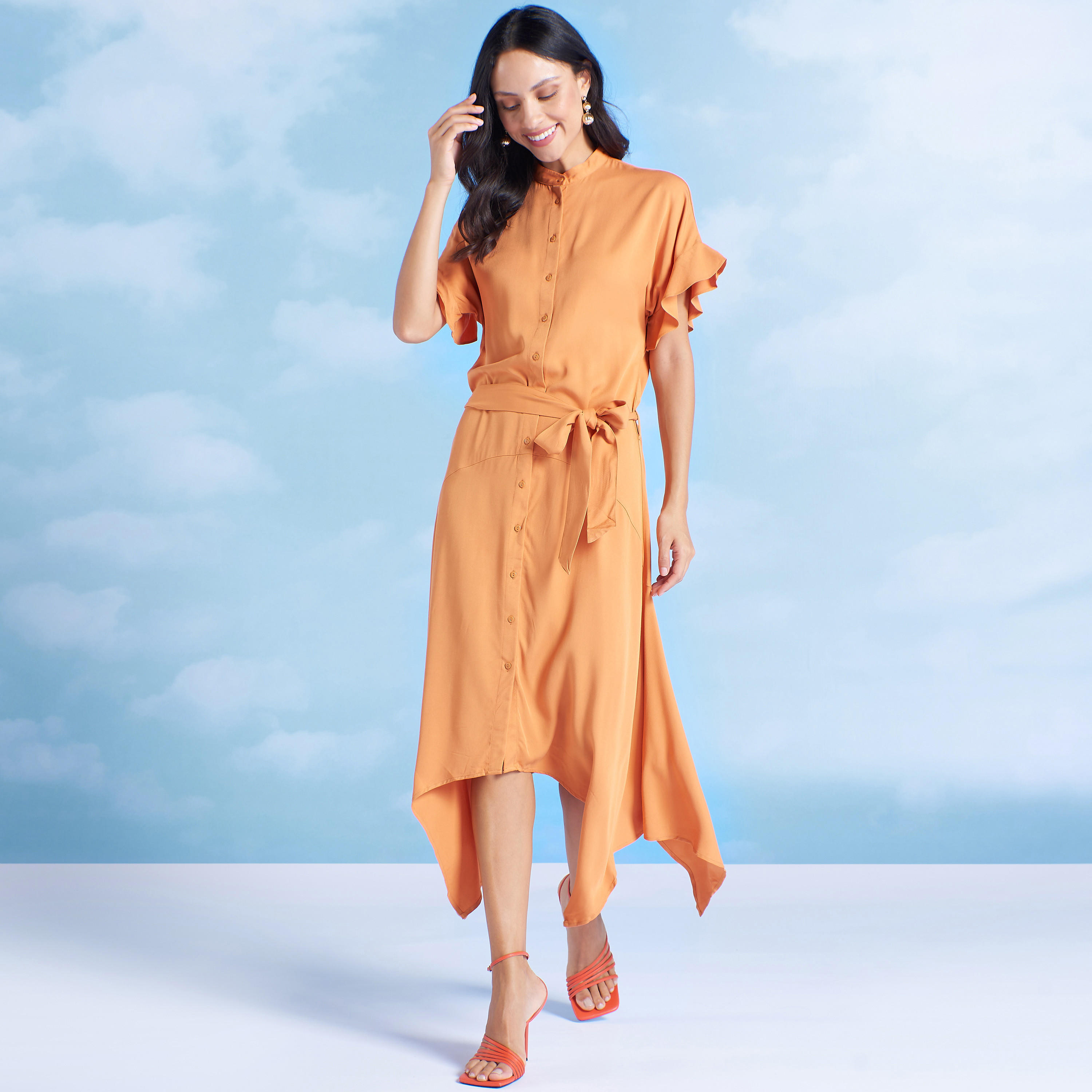 قميص نوم مستدام سادة بأكمام قصيرة وأربطة -women-clothing-dresses-image-7