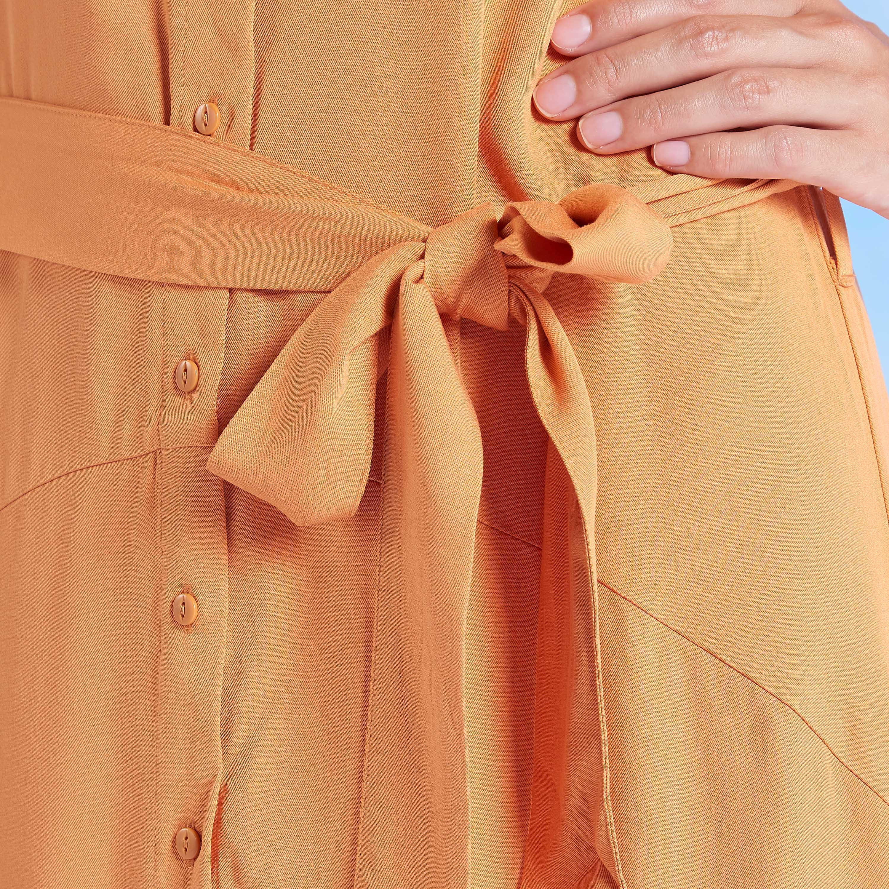 قميص نوم مستدام سادة بأكمام قصيرة وأربطة -women-clothing-dresses-image-11