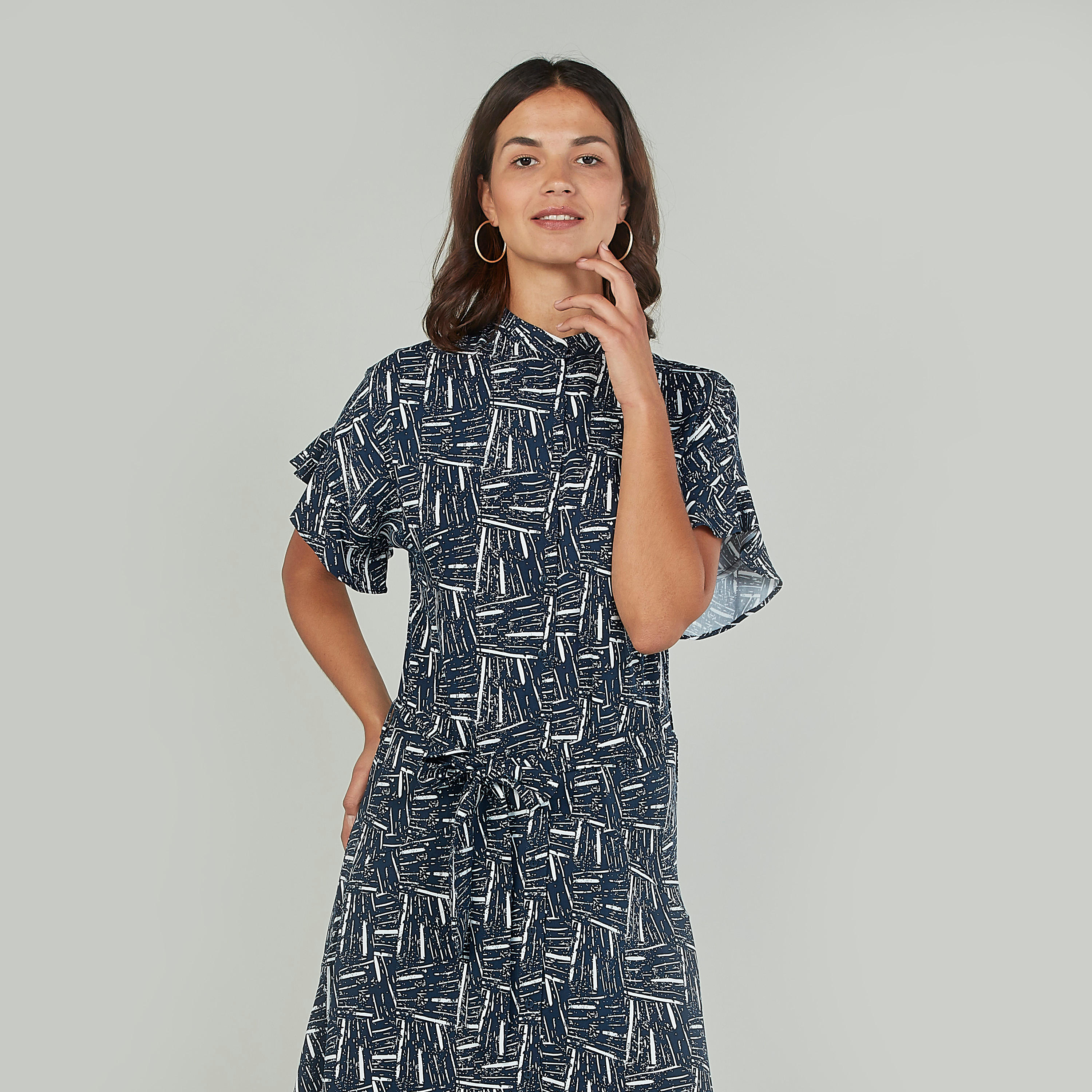 فستان مستدام متوسط الطول بأكمام قصيرة وأربطة وطبعات -women-clothing-dresses-image-3