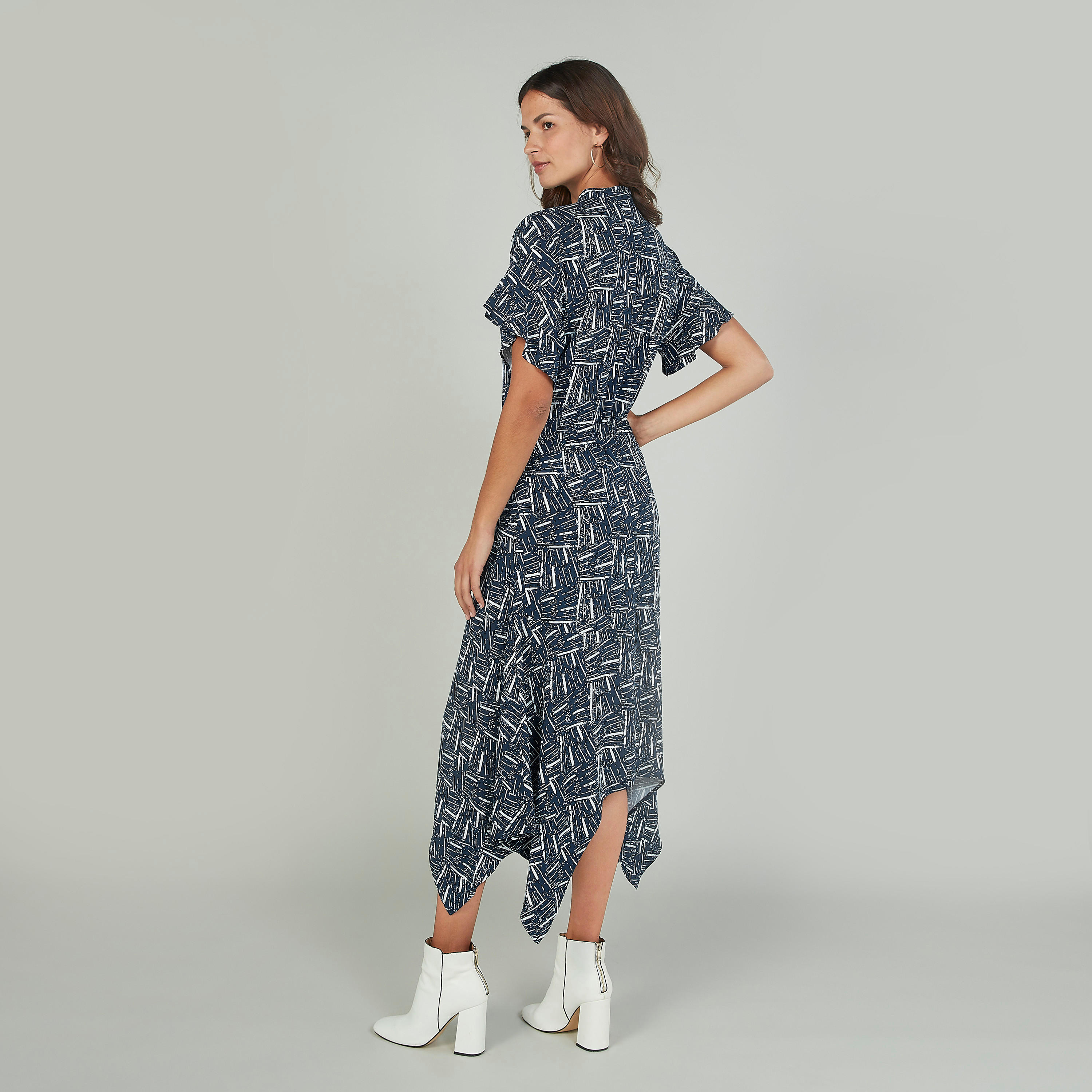 فستان مستدام متوسط الطول بأكمام قصيرة وأربطة وطبعات -women-clothing-dresses-image-5