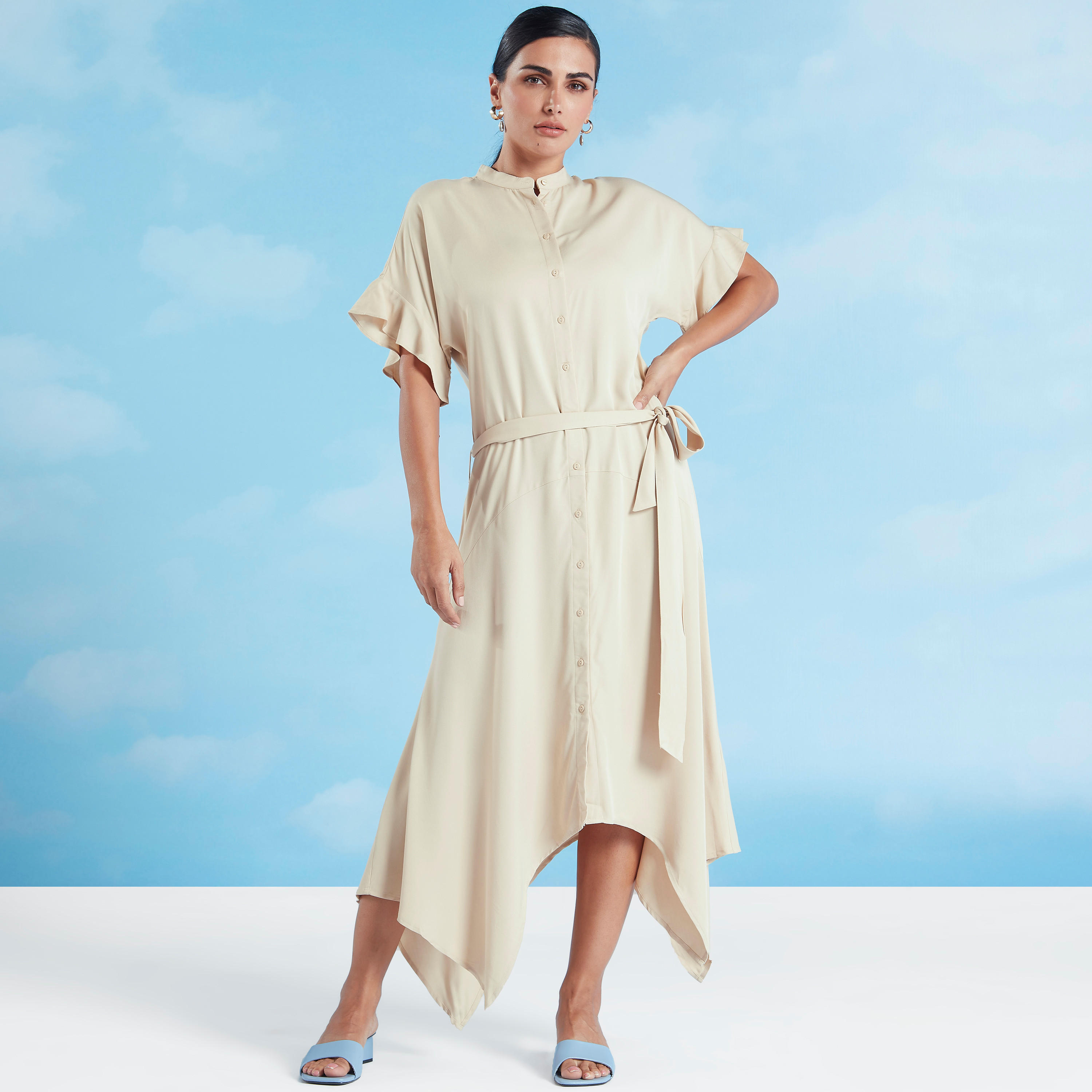 قميص نوم مستدام سادة بأكمام قصيرة وأربطة -women-clothing-dresses-image-13