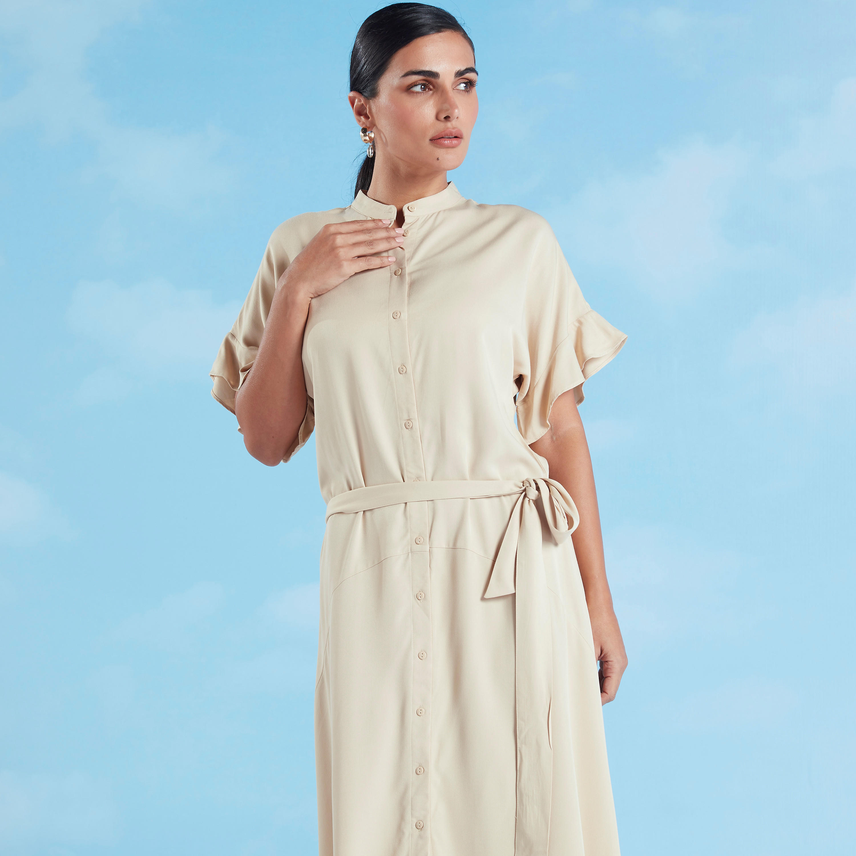قميص نوم مستدام سادة بأكمام قصيرة وأربطة -women-clothing-dresses-image-14