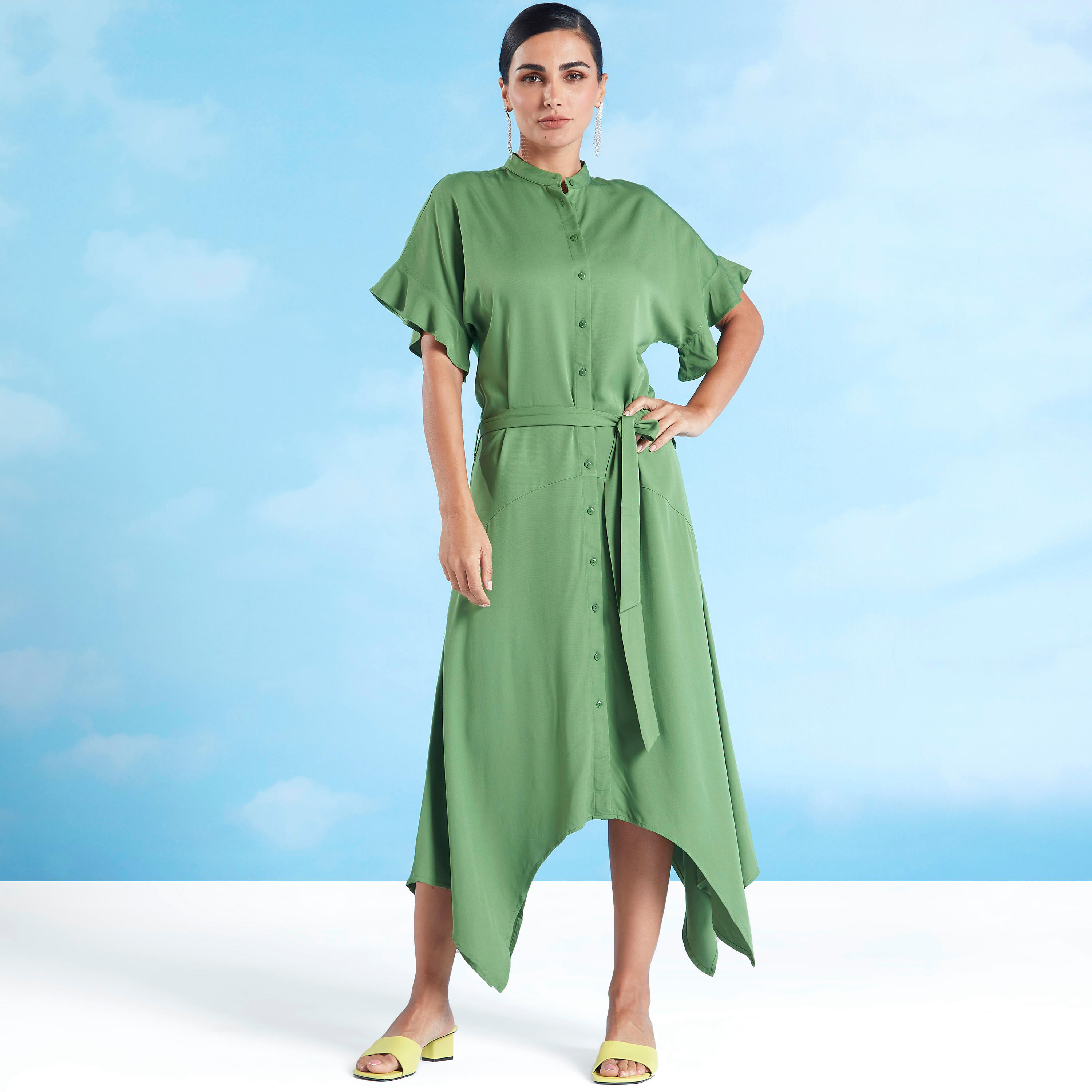 قميص نوم مستدام سادة بأكمام قصيرة وأربطة -women-clothing-dresses-image-1