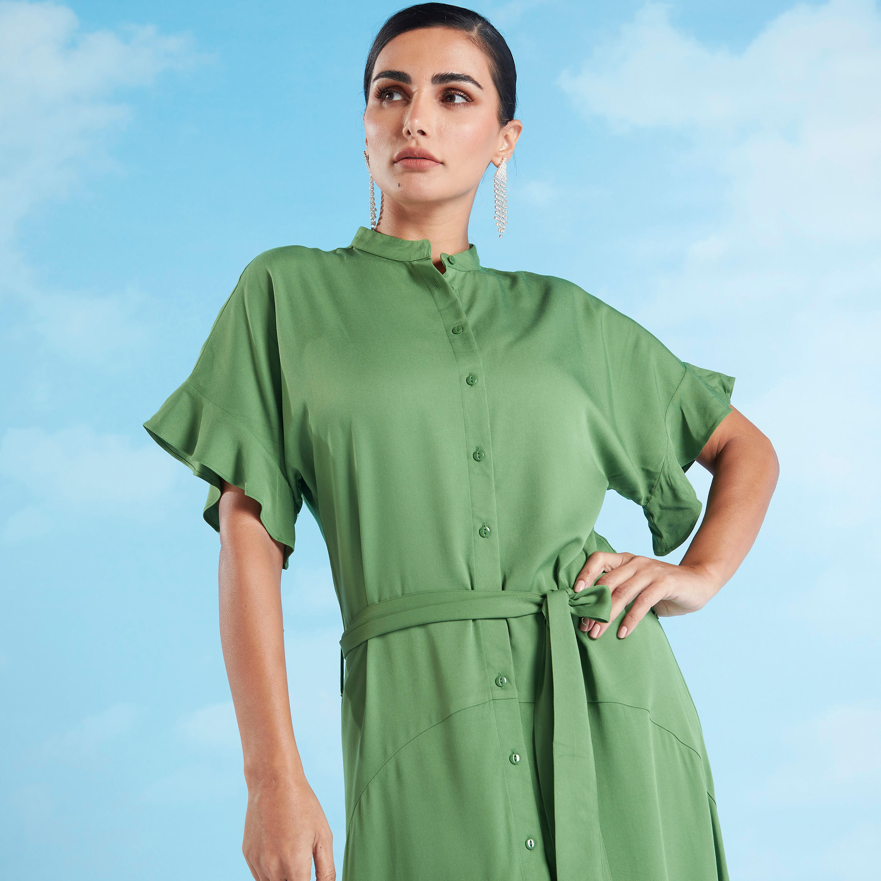 قميص نوم مستدام سادة بأكمام قصيرة وأربطة -women-clothing-dresses-image-2