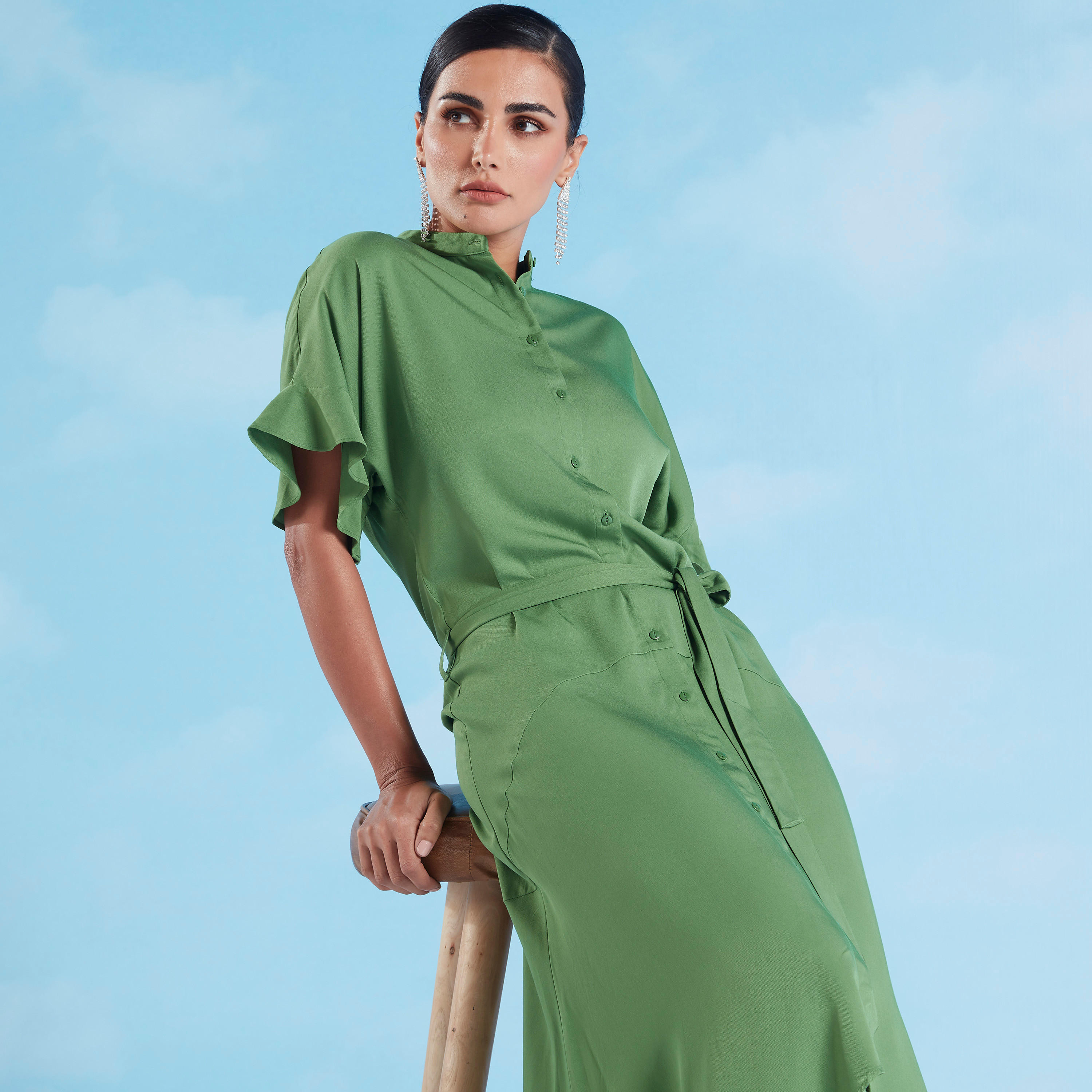 قميص نوم مستدام سادة بأكمام قصيرة وأربطة -women-clothing-dresses-image-3