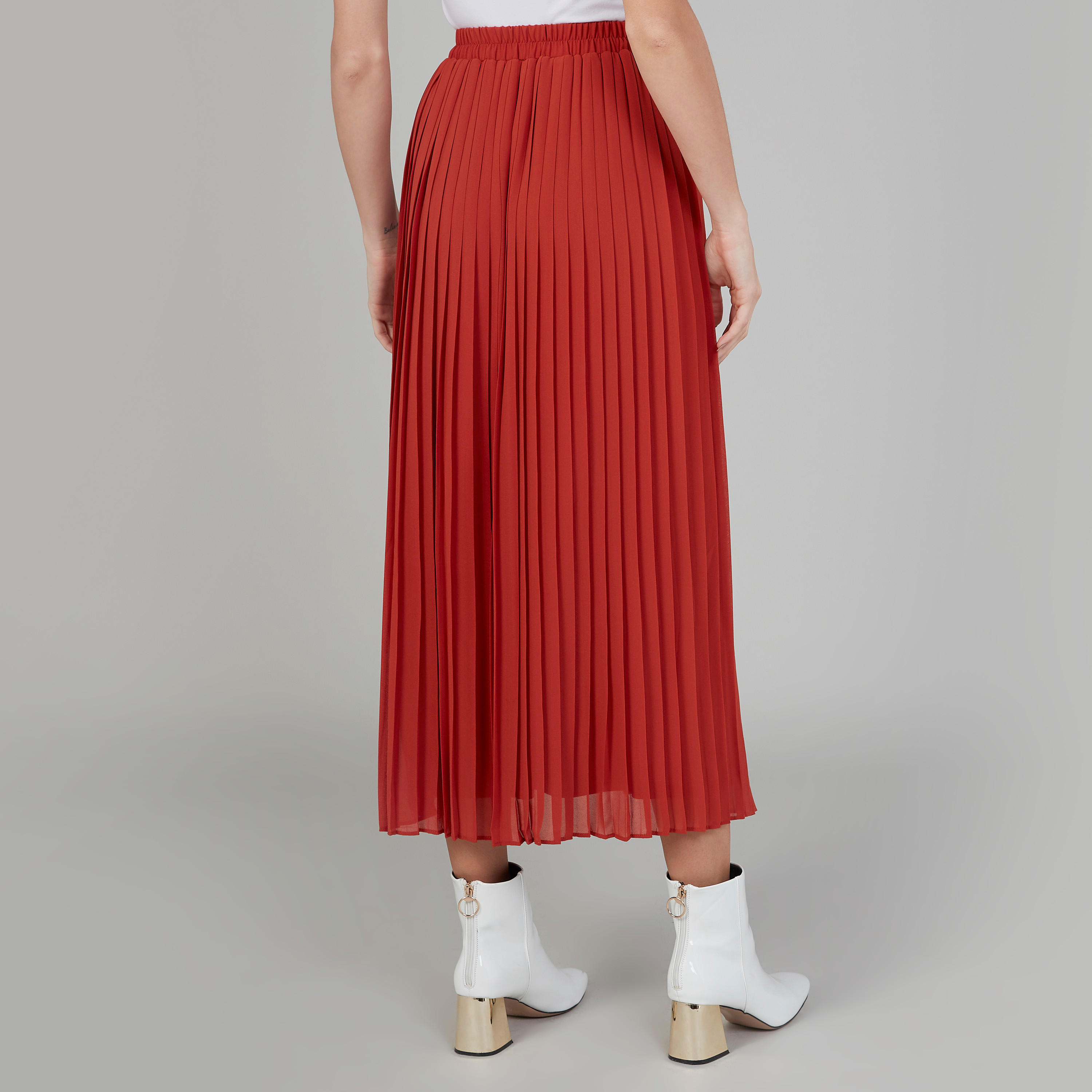 تنورة سادة ايه لاين متوسطة الطول بخصر مطّاطي وثنايا-women-clothing-bottoms-skirts-image-4
