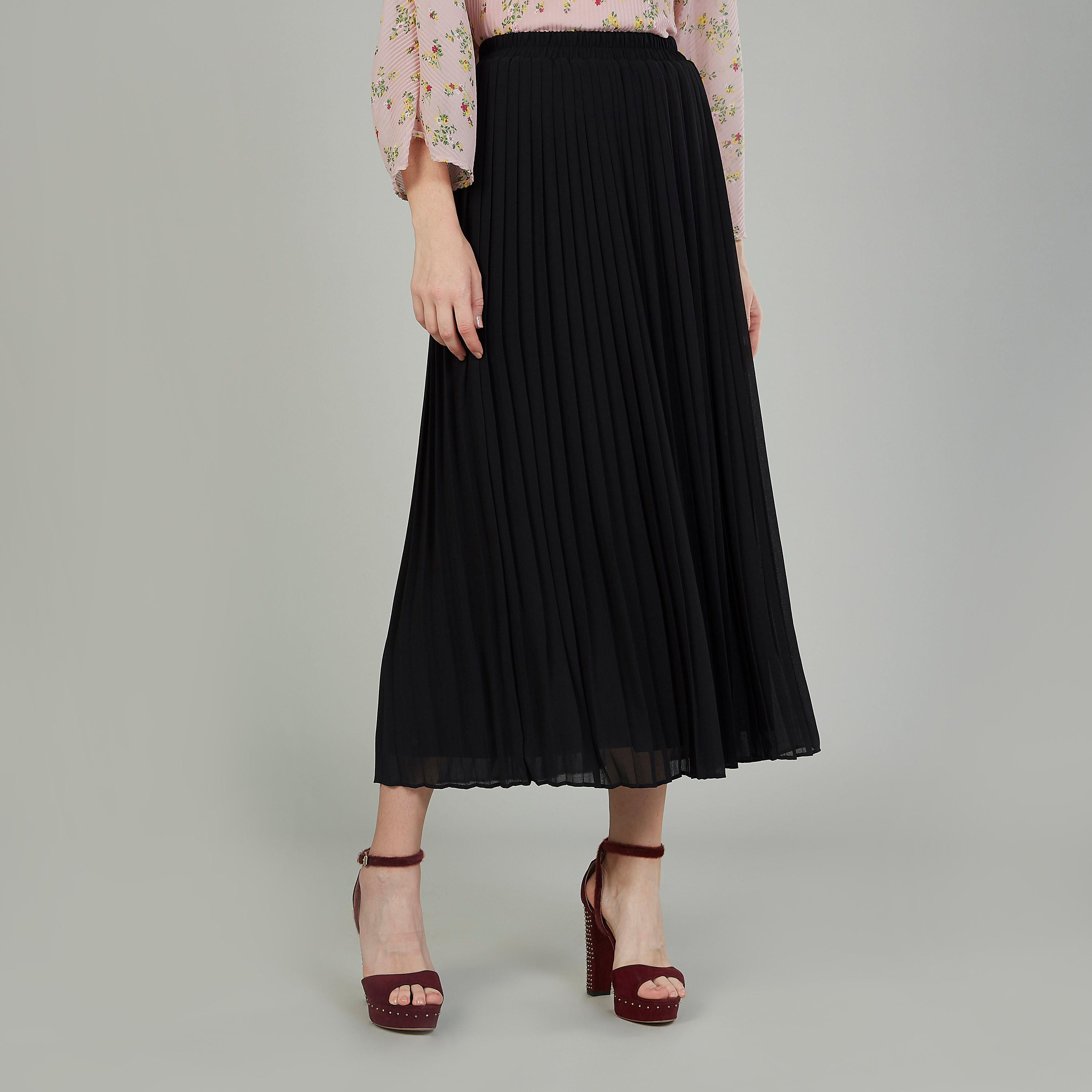 تنورة ايه لاين سادة طويلة بخصر مطّاطي-women-clothing-bottoms-skirts-image-1