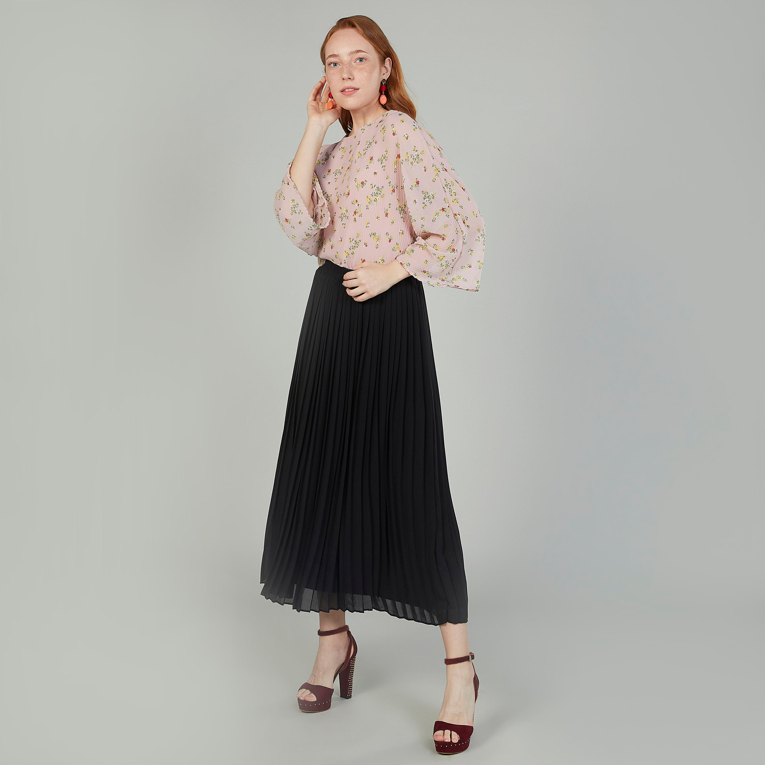 تنورة ايه لاين سادة طويلة بخصر مطّاطي-women-clothing-bottoms-skirts-image-2
