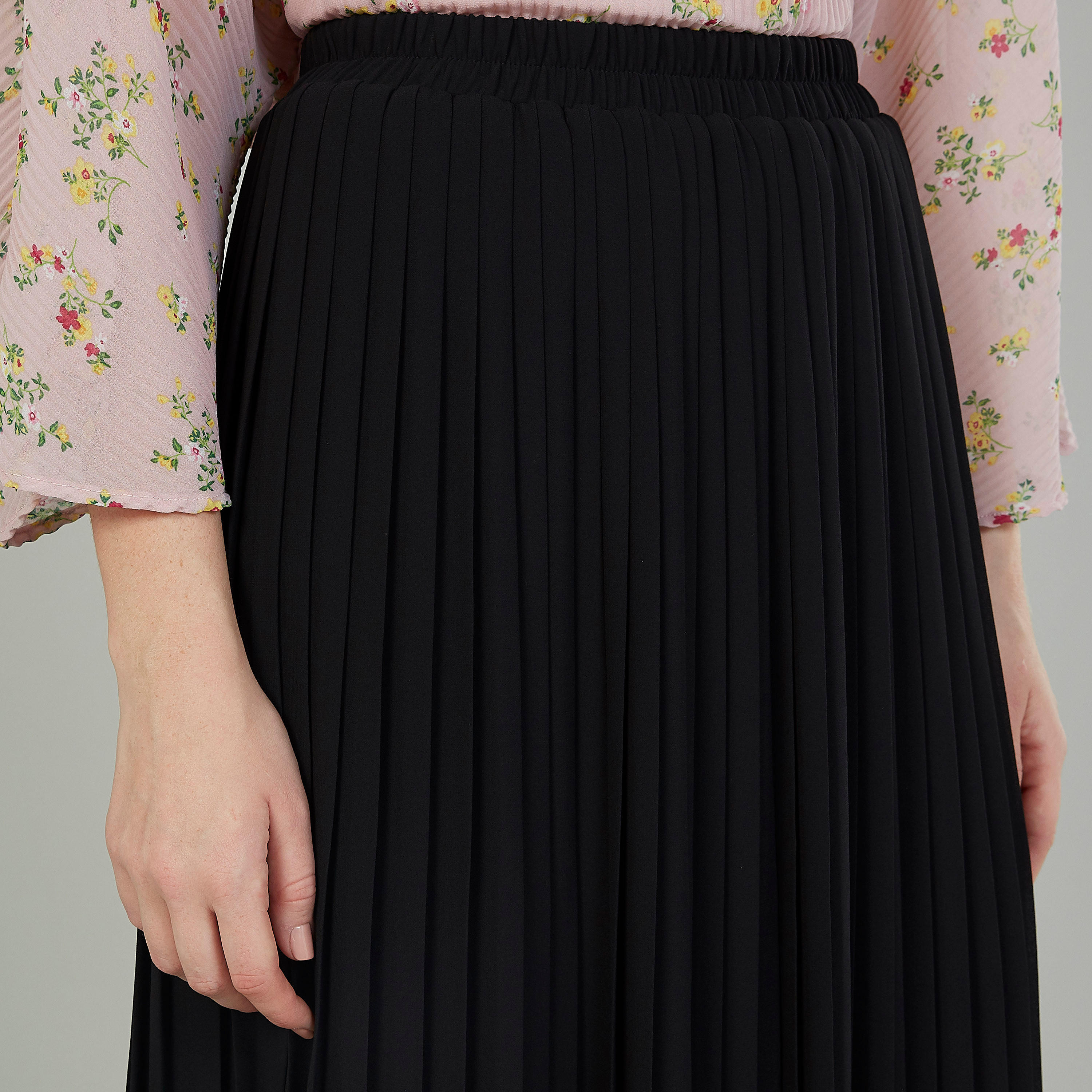 تنورة ايه لاين سادة طويلة بخصر مطّاطي-women-clothing-bottoms-skirts-image-3