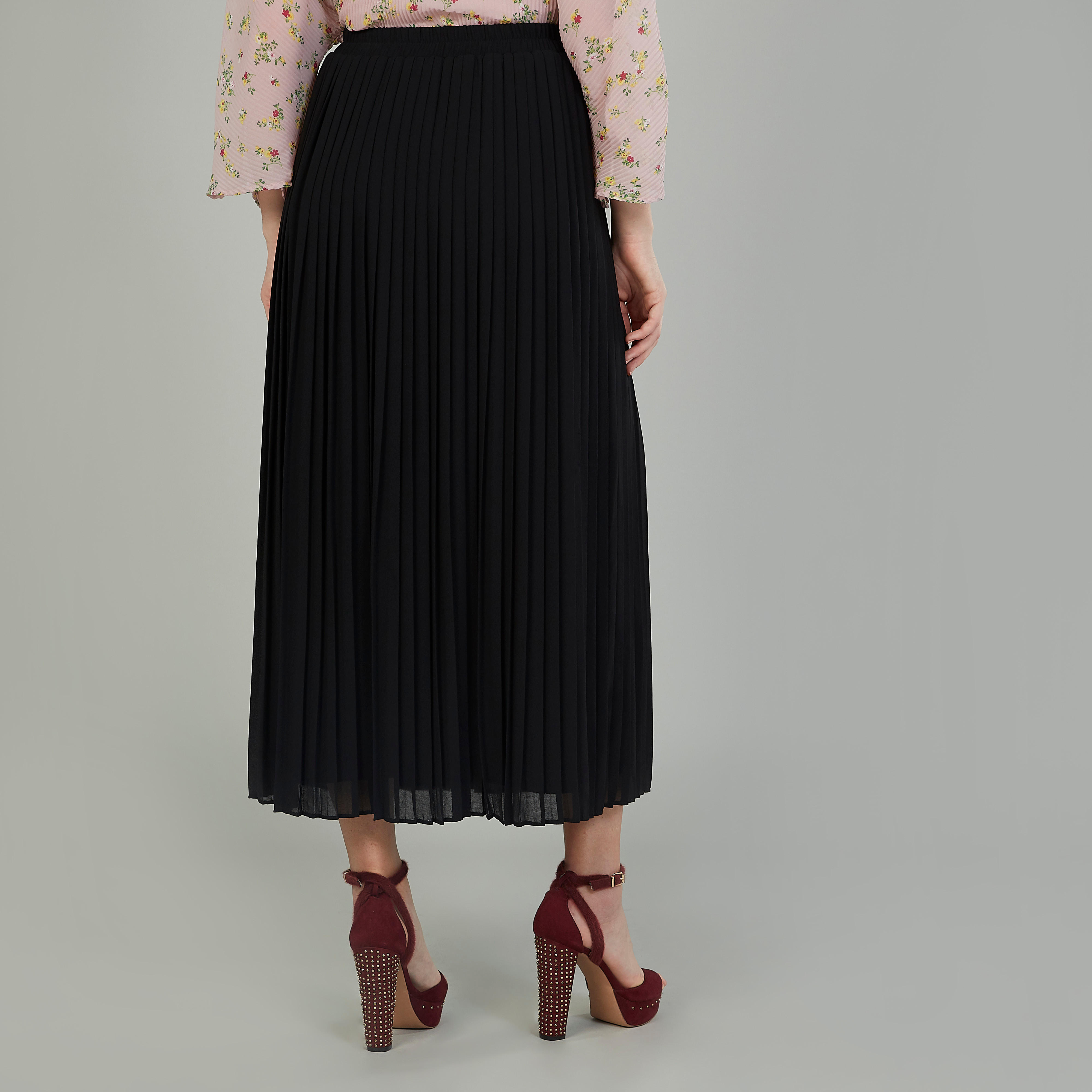 تنورة ايه لاين سادة طويلة بخصر مطّاطي-women-clothing-bottoms-skirts-image-4