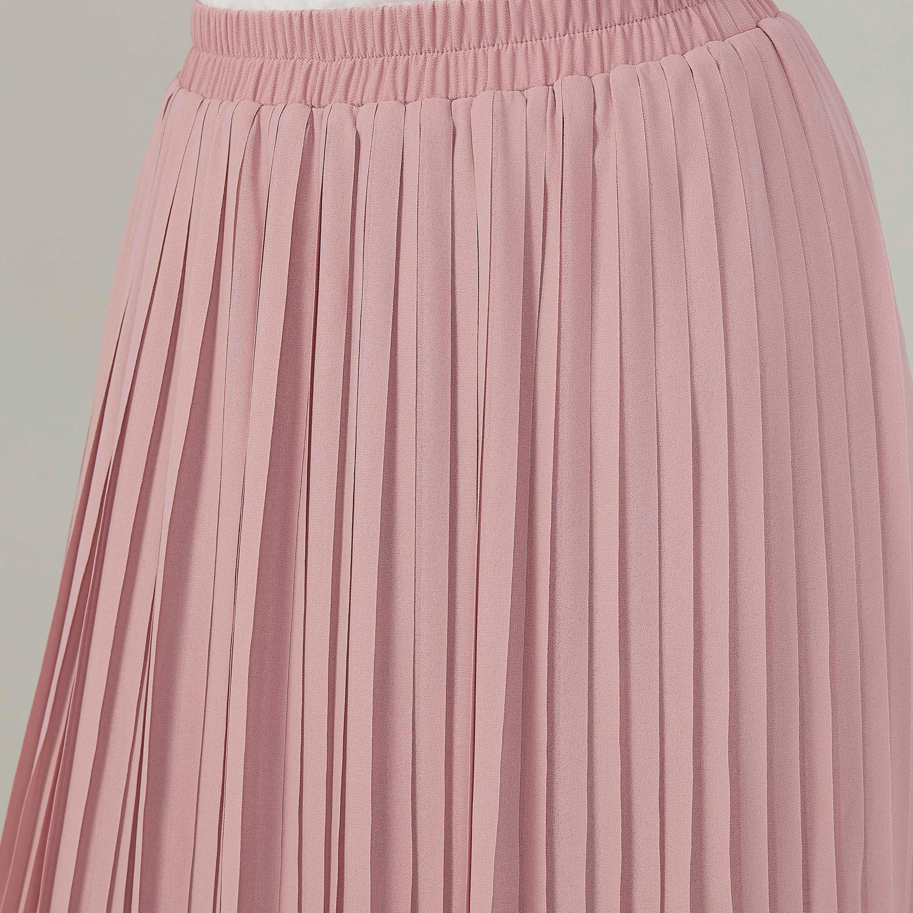 تنورة ميدي ايه لاين بارزة الملمس بخصر مطّاطي وكسرات-women-clothing-bottoms-skirts-image-3