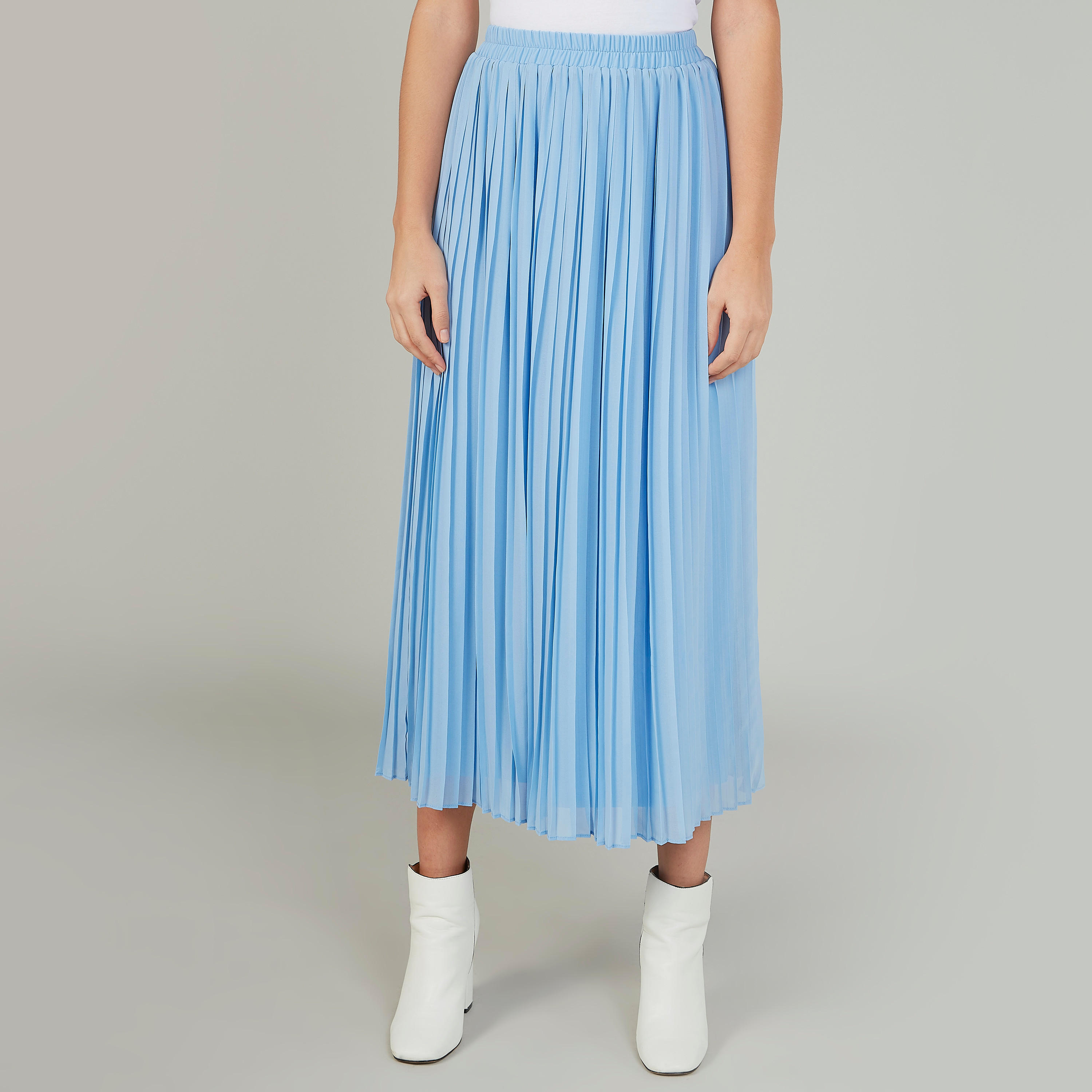 تنورة ميدي إيه لاين سادة بخصر مطّاطي وكسرات-women-clothing-bottoms-skirts-image-1