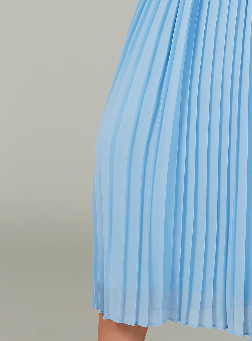 تنورة ميدي إيه لاين سادة بخصر مطّاطي وكسرات-women-clothing-bottoms-skirts-image-3