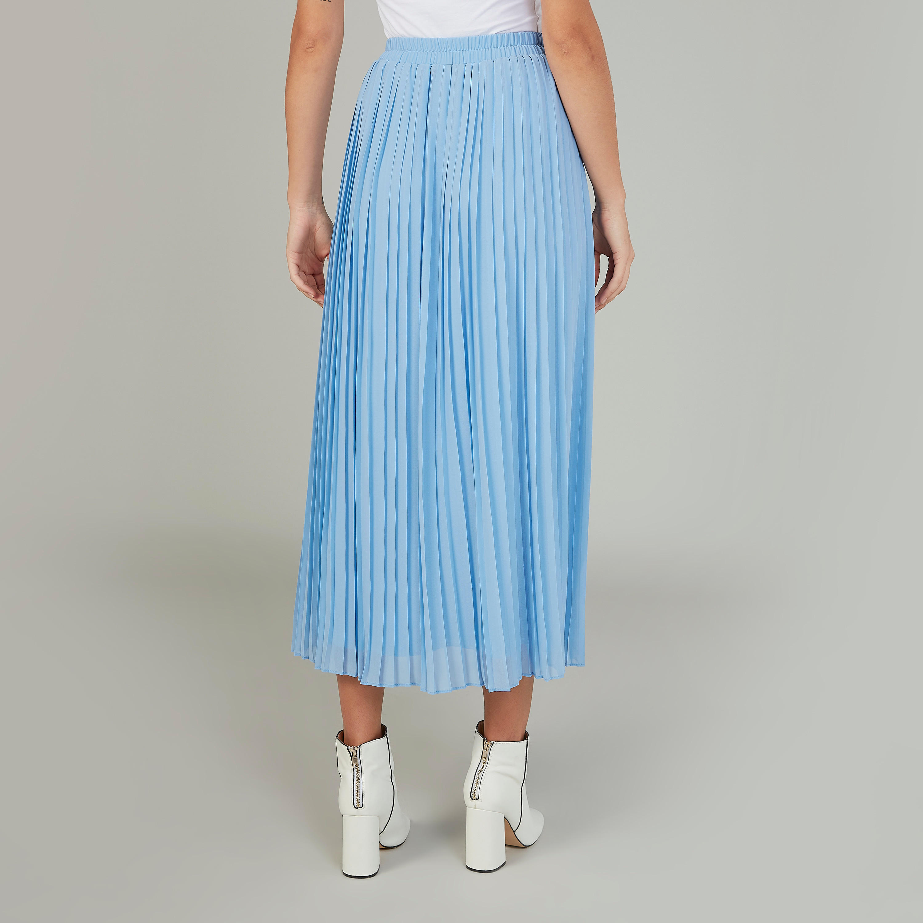 تنورة ميدي إيه لاين سادة بخصر مطّاطي وكسرات-women-clothing-bottoms-skirts-image-4