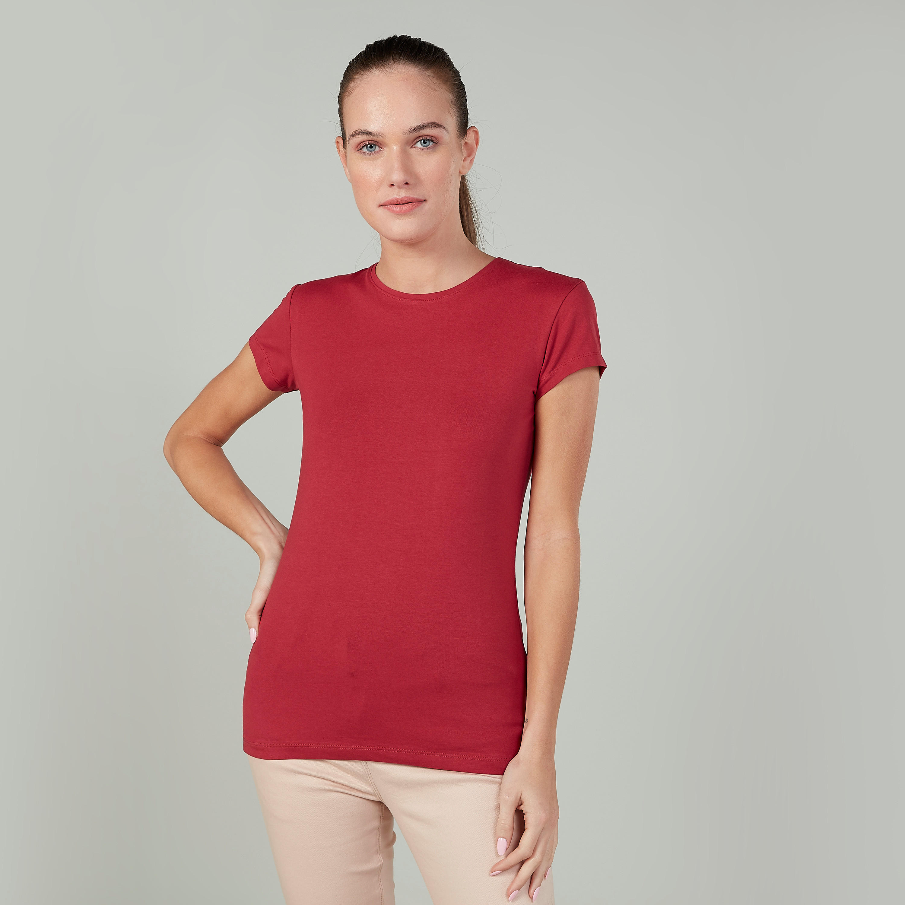 Plain T-shirt with Round Neck and Cap Sleeves-women-clothing-tshirts-image-1