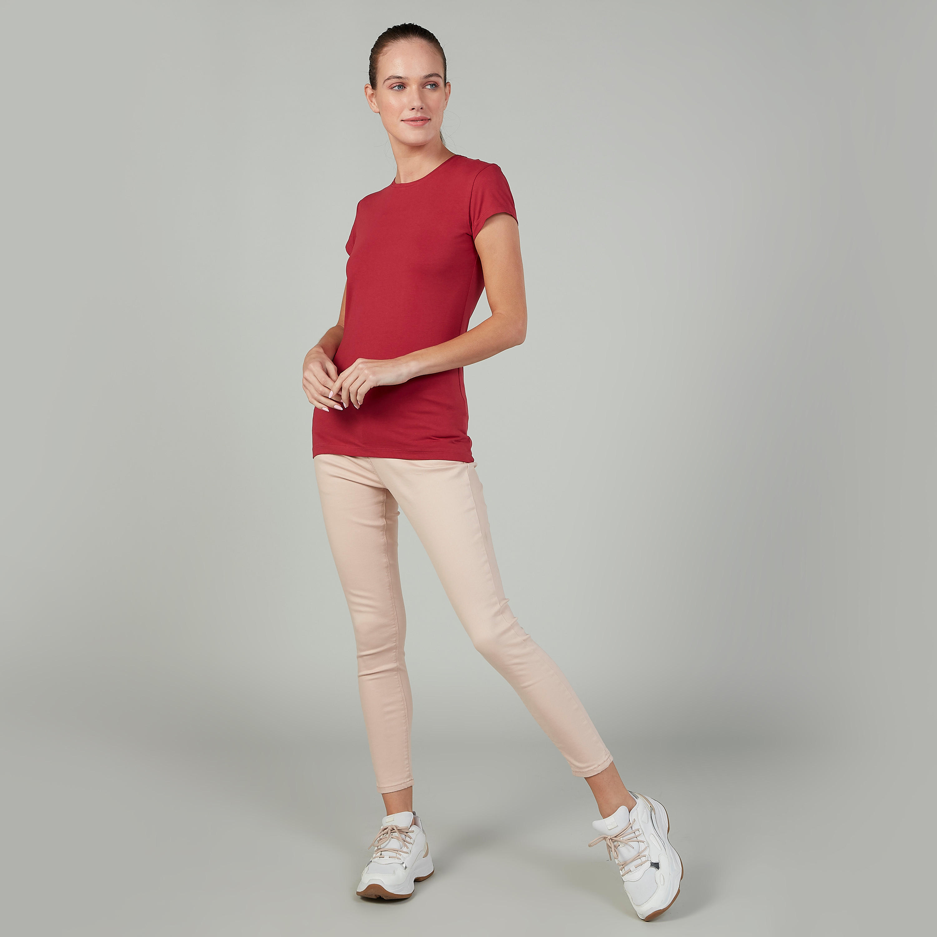 Plain T-shirt with Round Neck and Cap Sleeves-women-clothing-tshirts-image-2