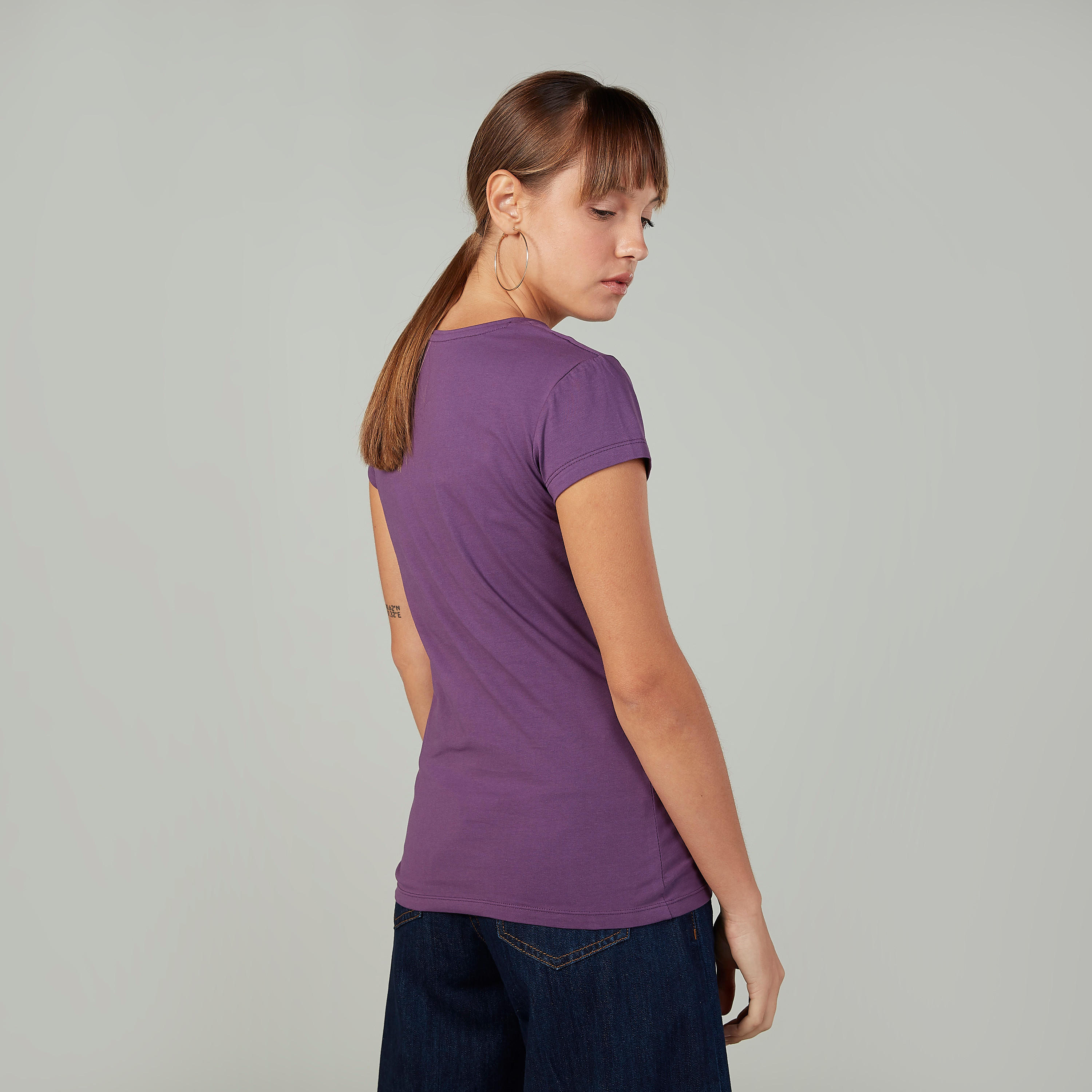 Plain T-shirt with Round Neck and Short Sleeves-women-clothing-tshirts-image-3