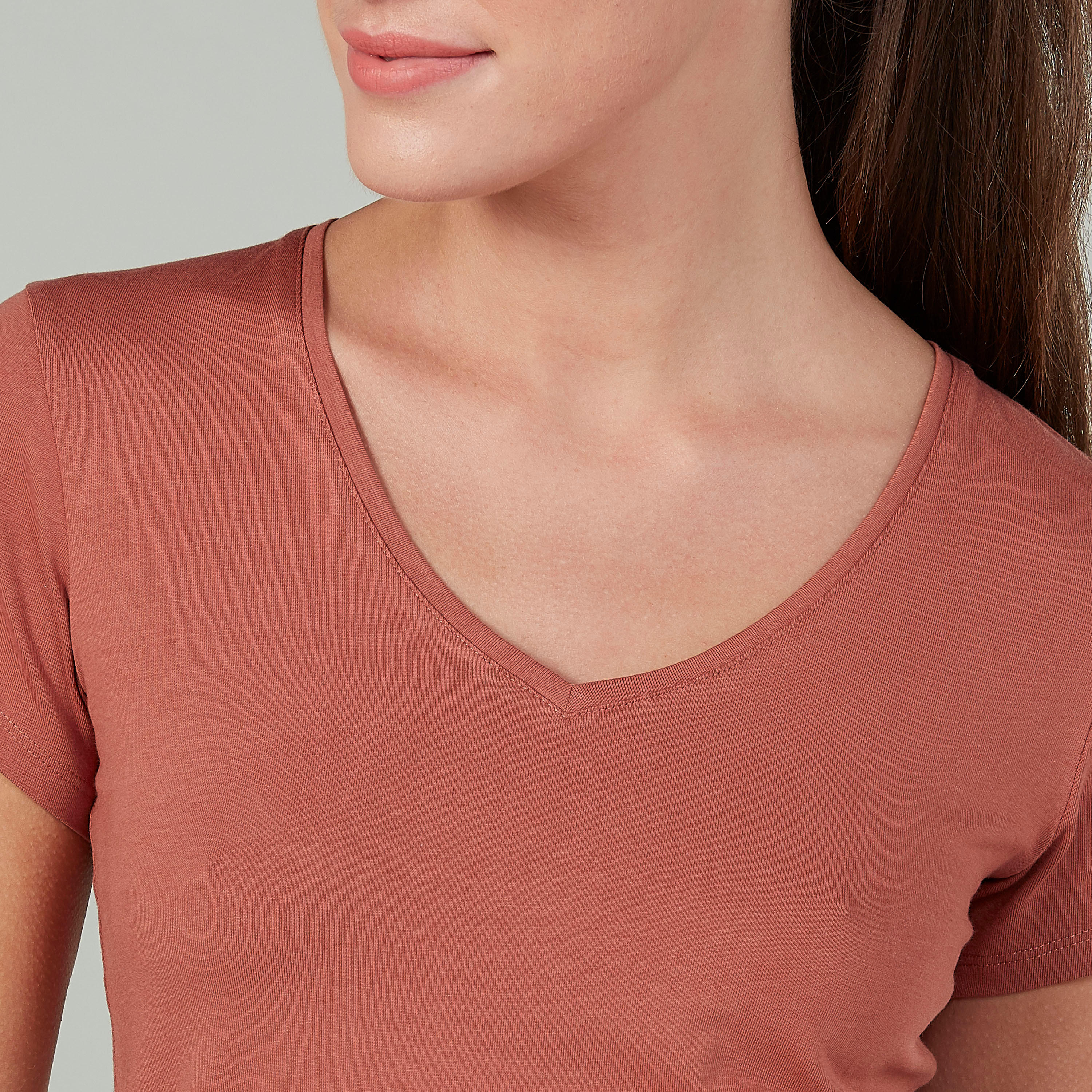 Plain T-shirt with V-neck and Short Sleeves-women-clothing-tshirts-image-3