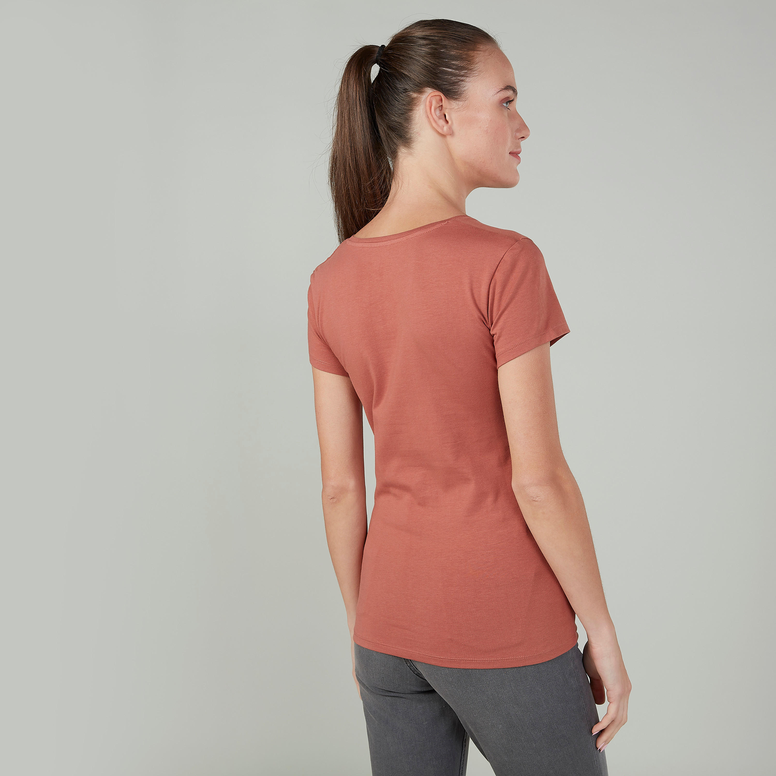 Plain T-shirt with V-neck and Short Sleeves-women-clothing-tshirts-image-4