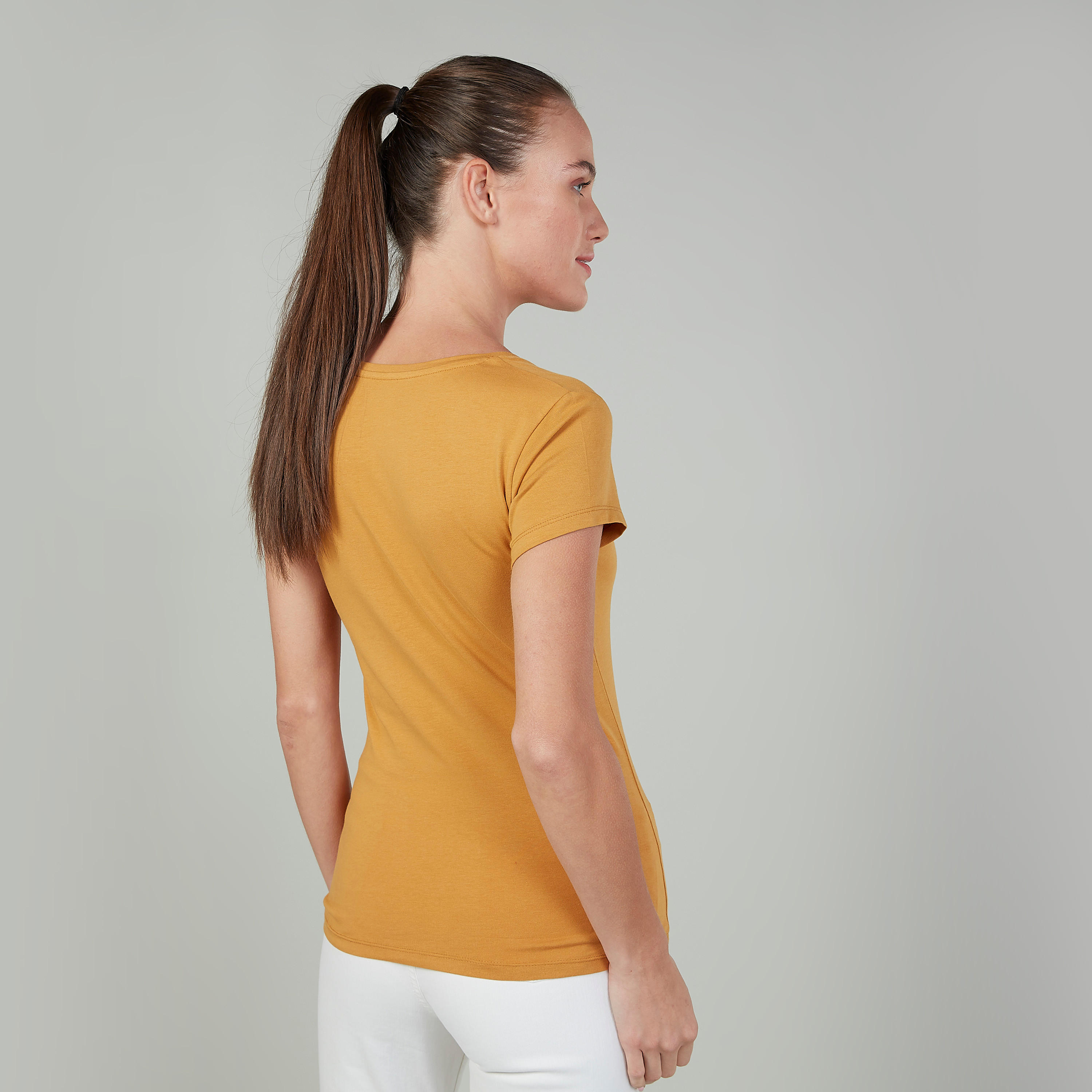Plain T-shirt with V-neck and Short Sleeves-women-clothing-tshirts-image-4