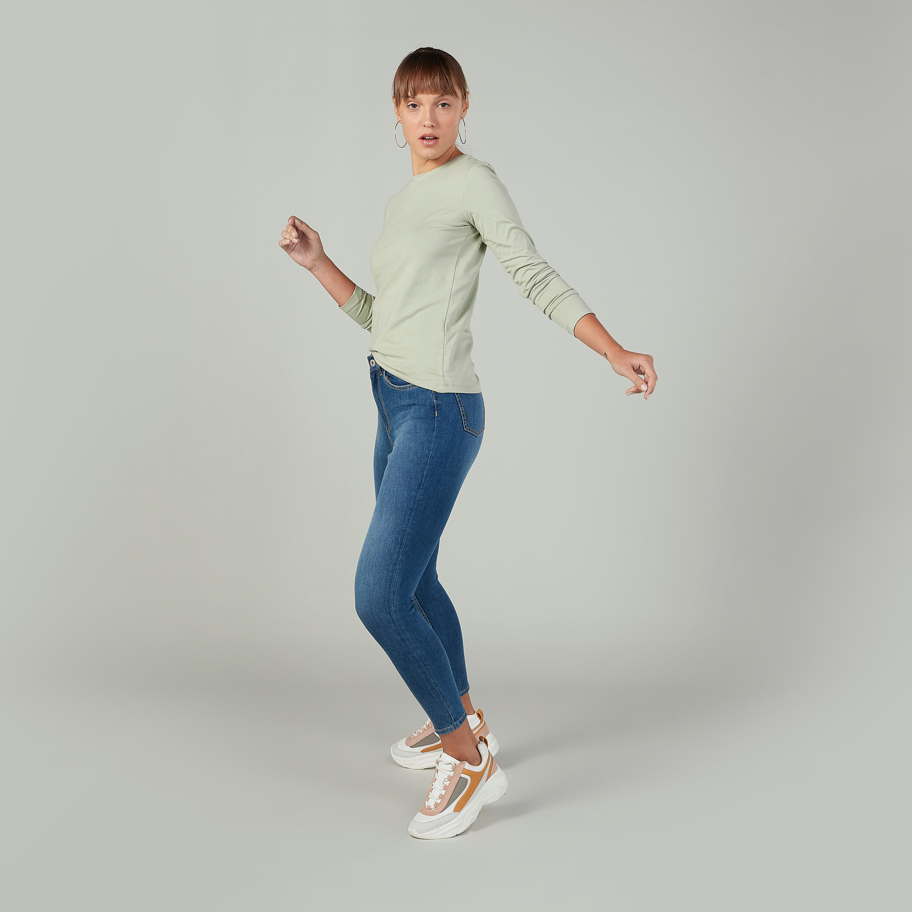 Plain T-shirt with Round Neck and Long Sleeves-women-clothing-tshirts-image-2