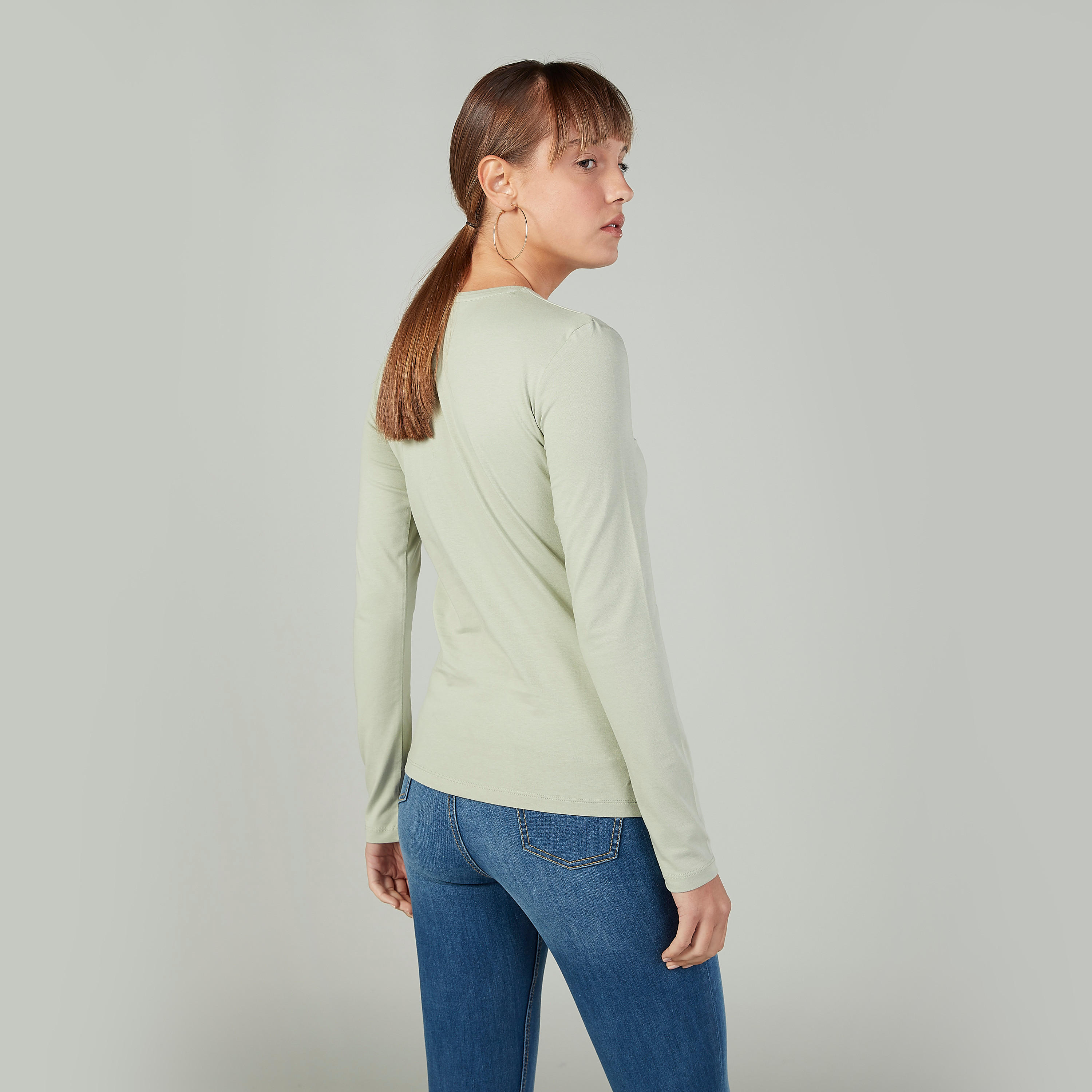 Plain T-shirt with Round Neck and Long Sleeves-women-clothing-tshirts-image-3