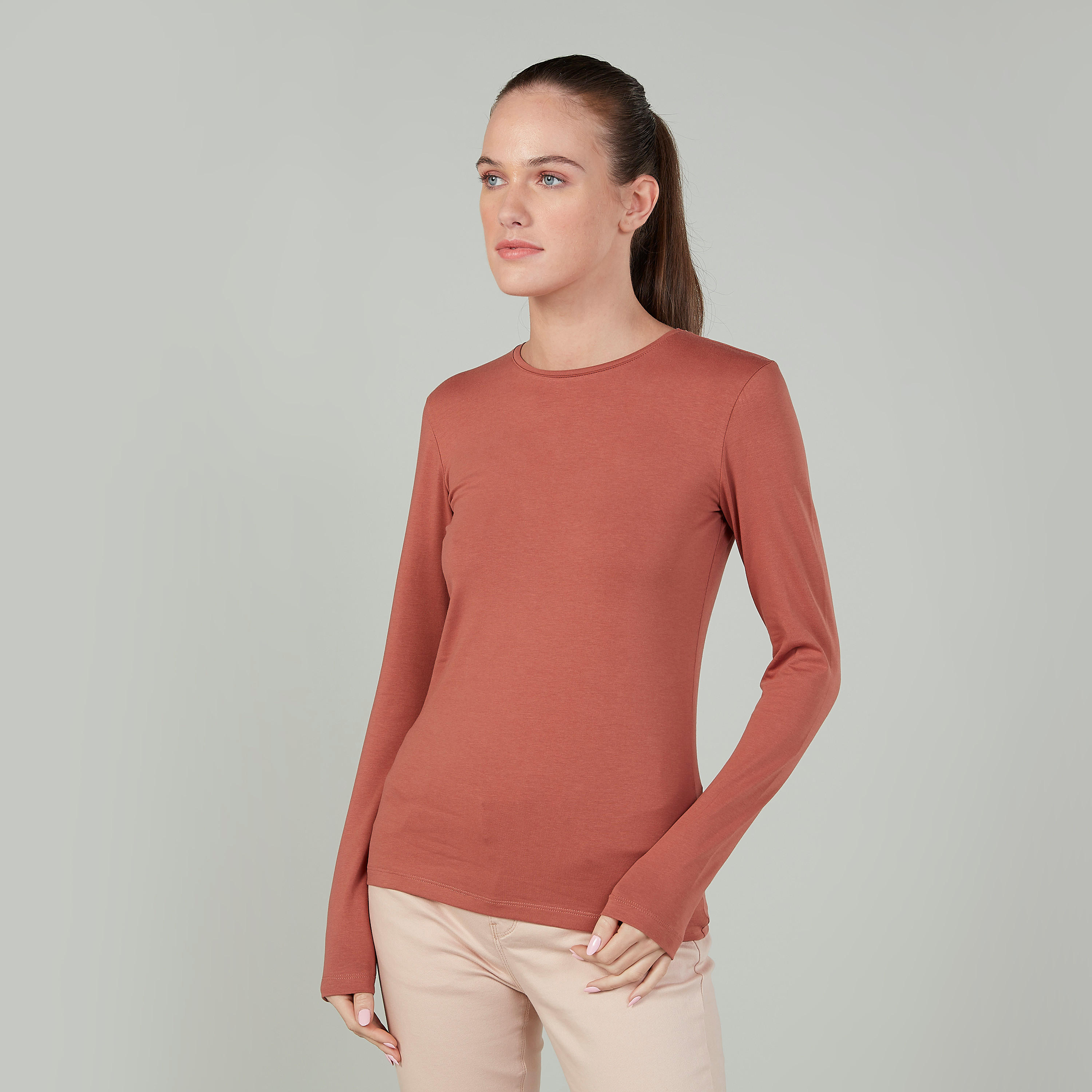 Plain T-shirt with Round Neck and Long Sleeves-women-clothing-tshirts-image-1