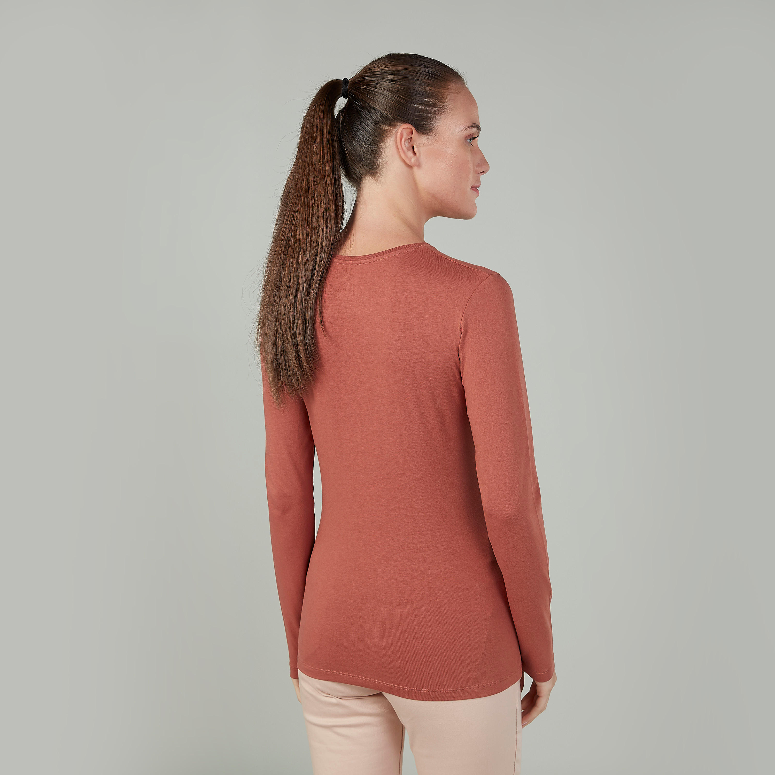 Plain T-shirt with Round Neck and Long Sleeves-women-clothing-tshirts-image-3