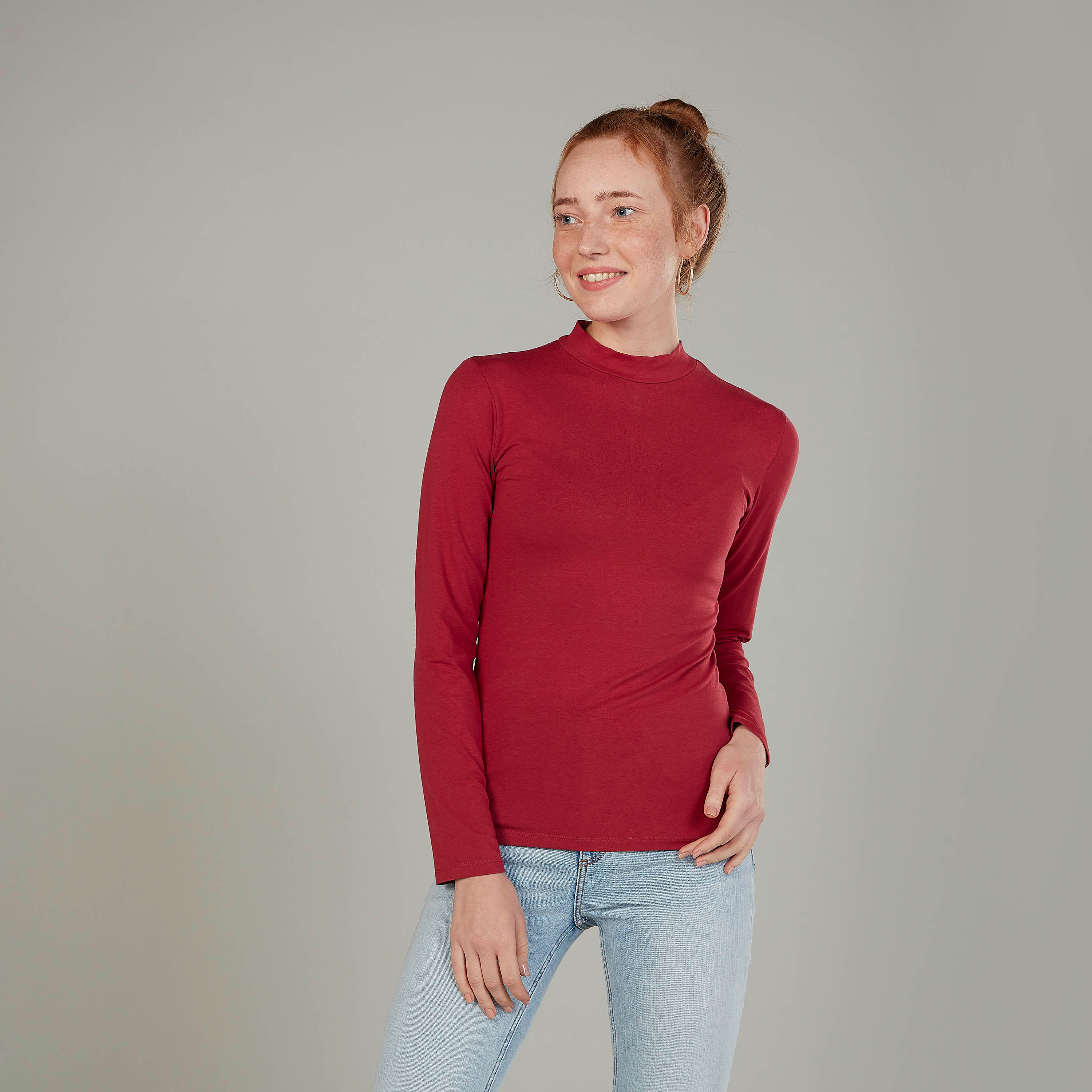 Solid Top with High Neck and Long Sleeves-women-clothing-tshirts-image-1
