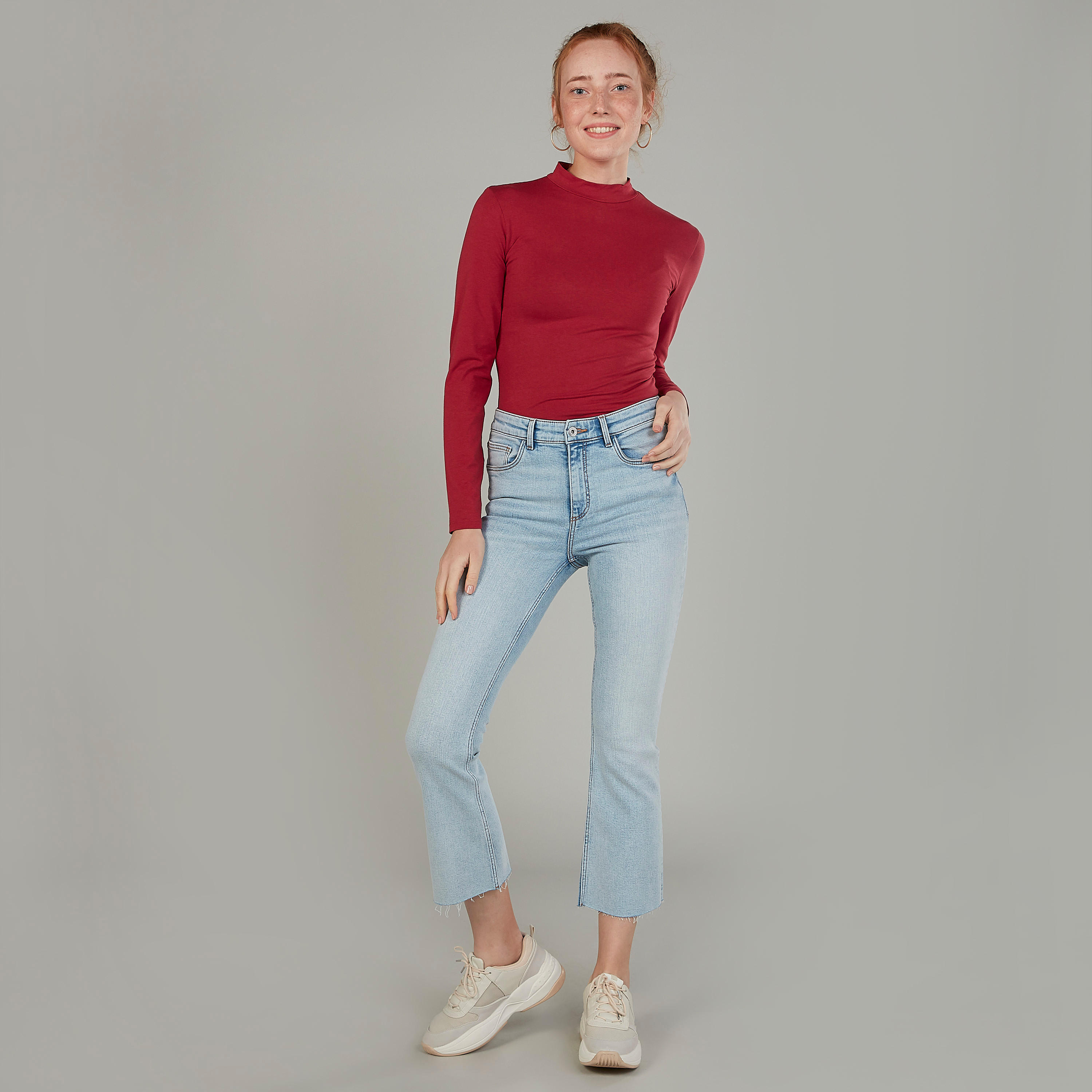 Solid Top with High Neck and Long Sleeves-women-clothing-tshirts-image-2