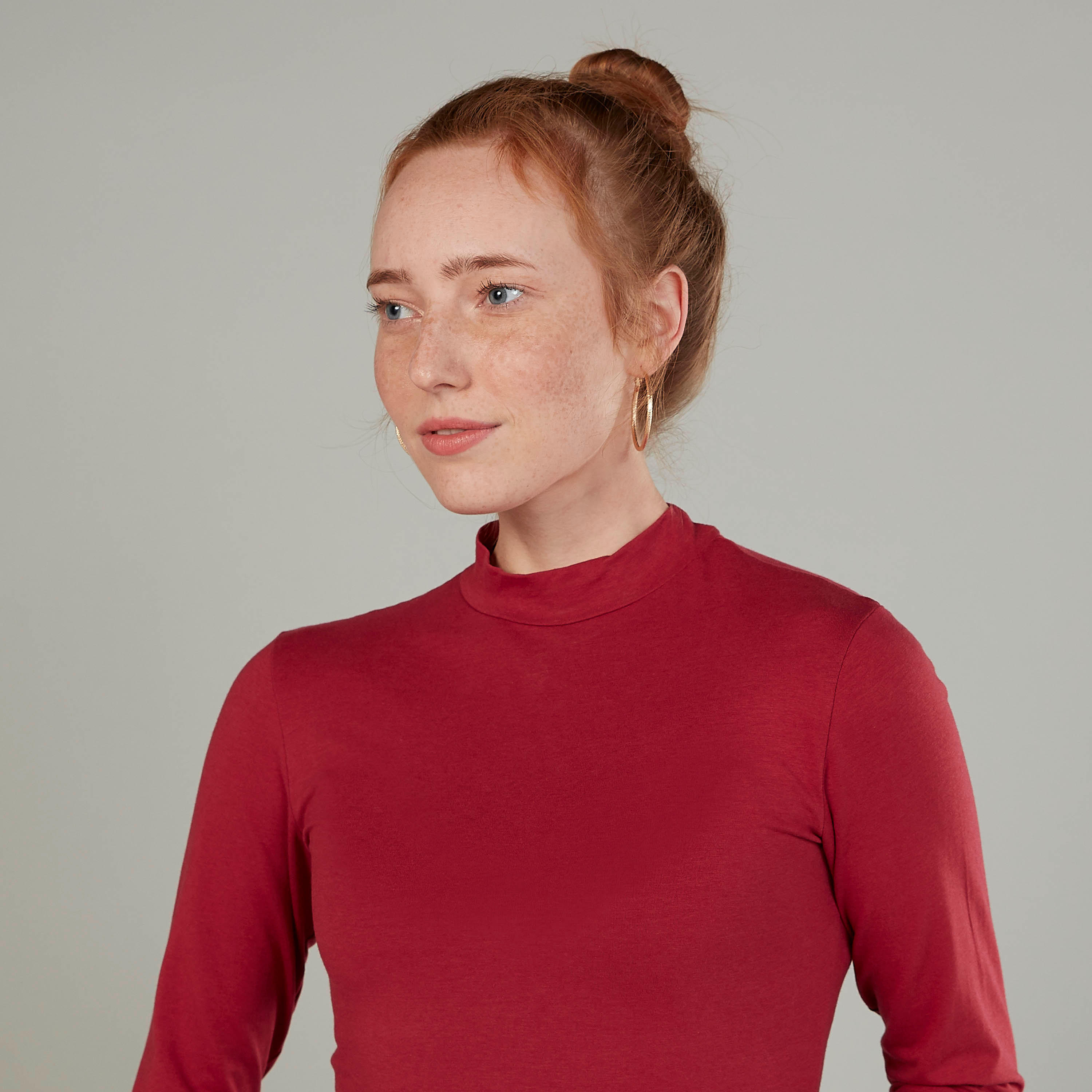 Solid Top with High Neck and Long Sleeves-women-clothing-tshirts-image-3