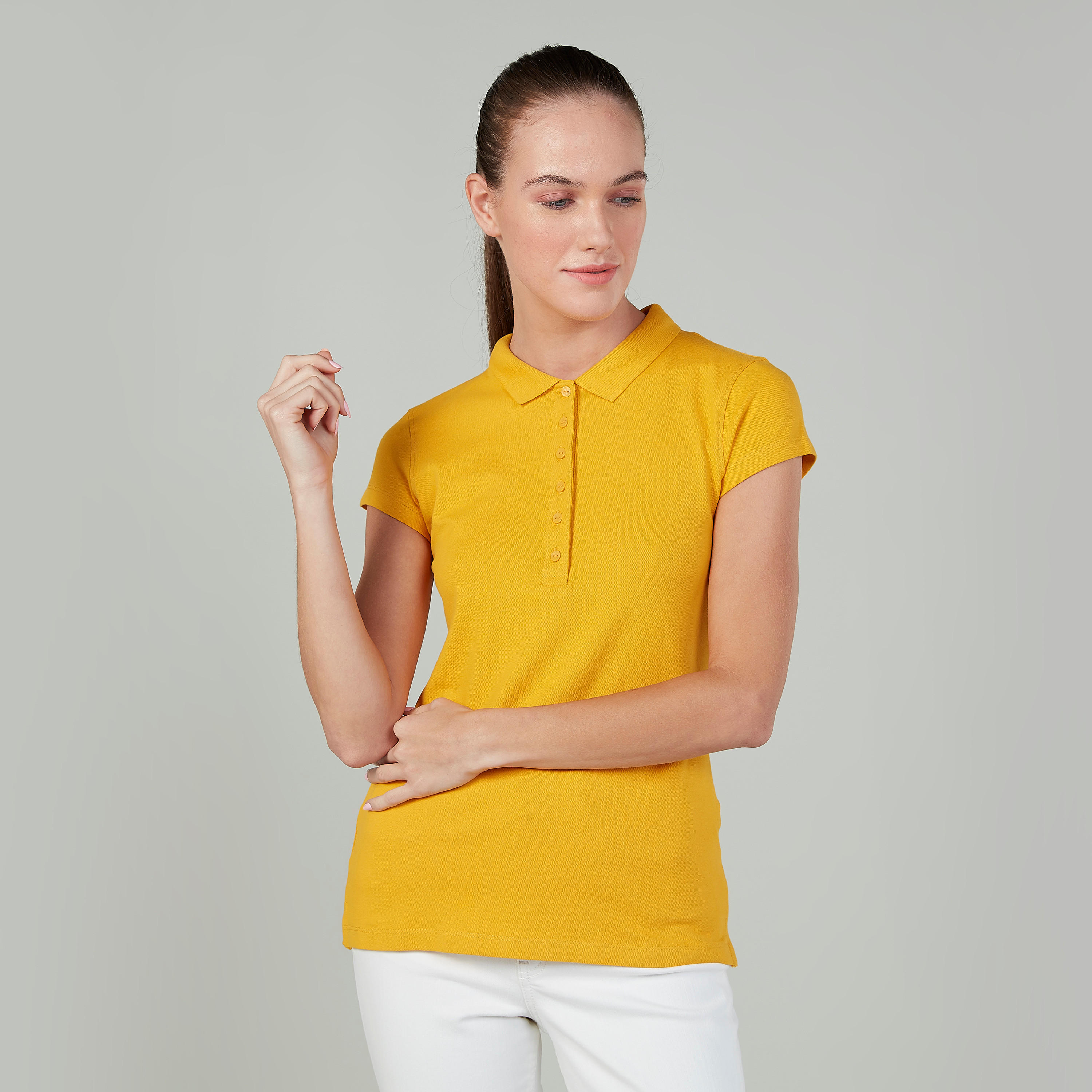Plain T-shirt with Polo Neck and Cap Sleeves-women-clothing-tshirts-image-1