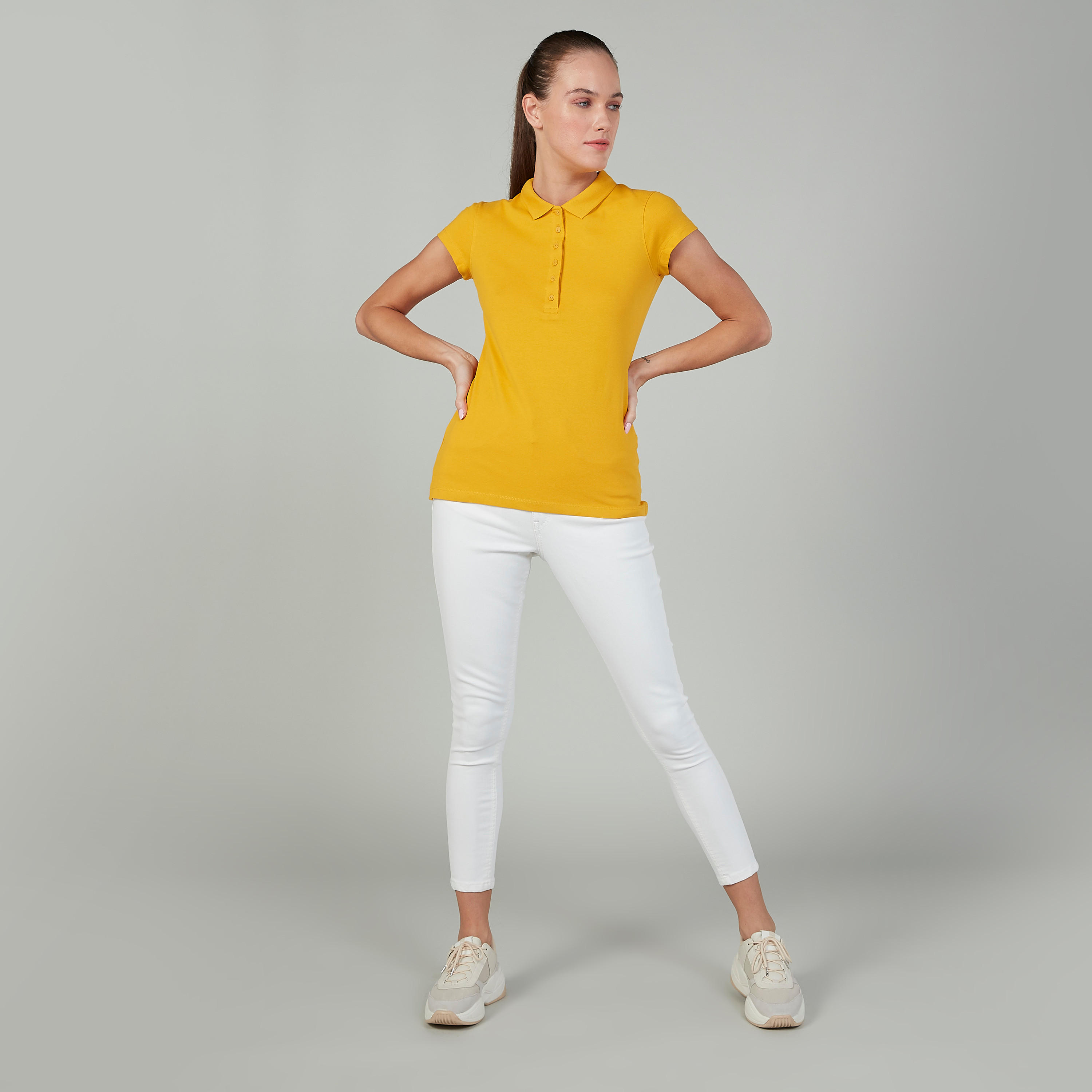 Plain T-shirt with Polo Neck and Cap Sleeves-women-clothing-tshirts-image-2