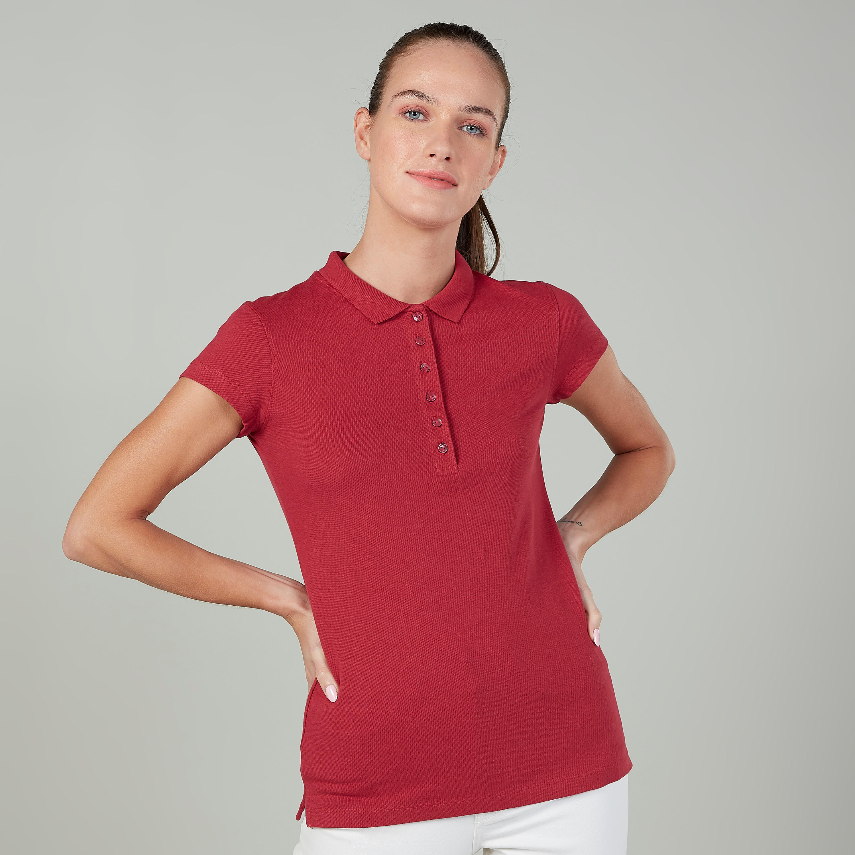 تيشيرت بولو سادة بأكمام كاب-women-clothing-tshirts-image-1