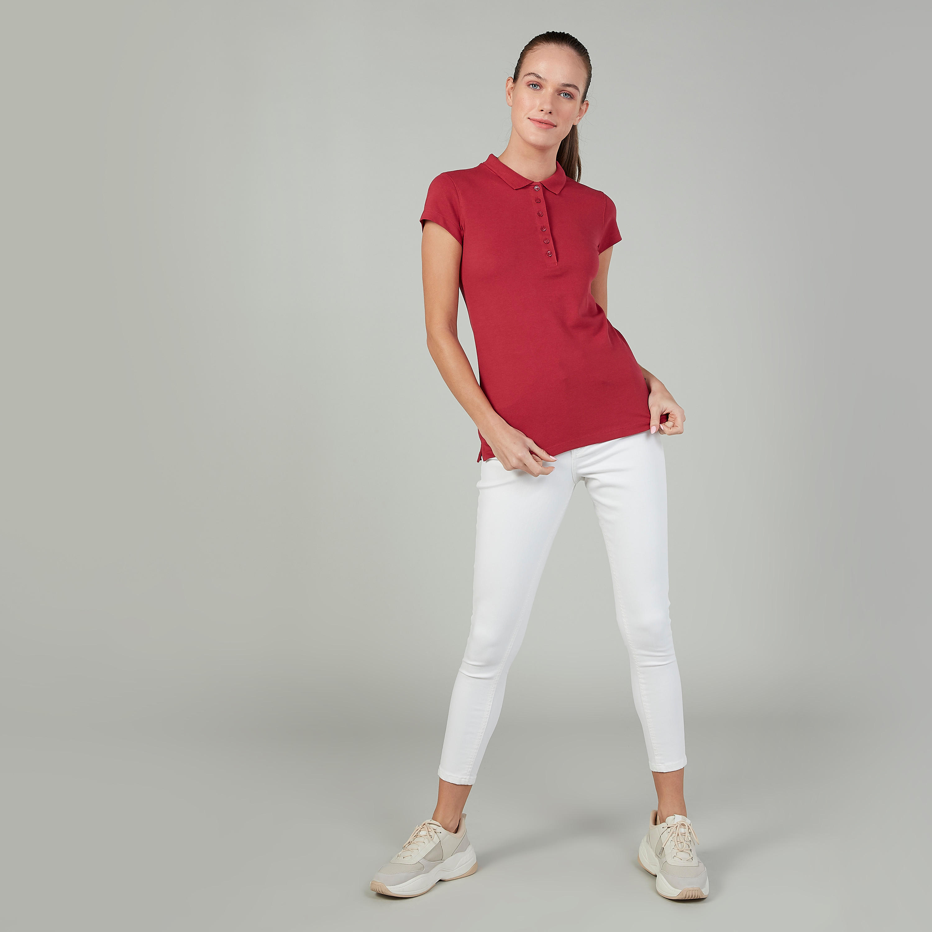 تيشيرت بولو سادة بأكمام كاب-women-clothing-tshirts-image-2