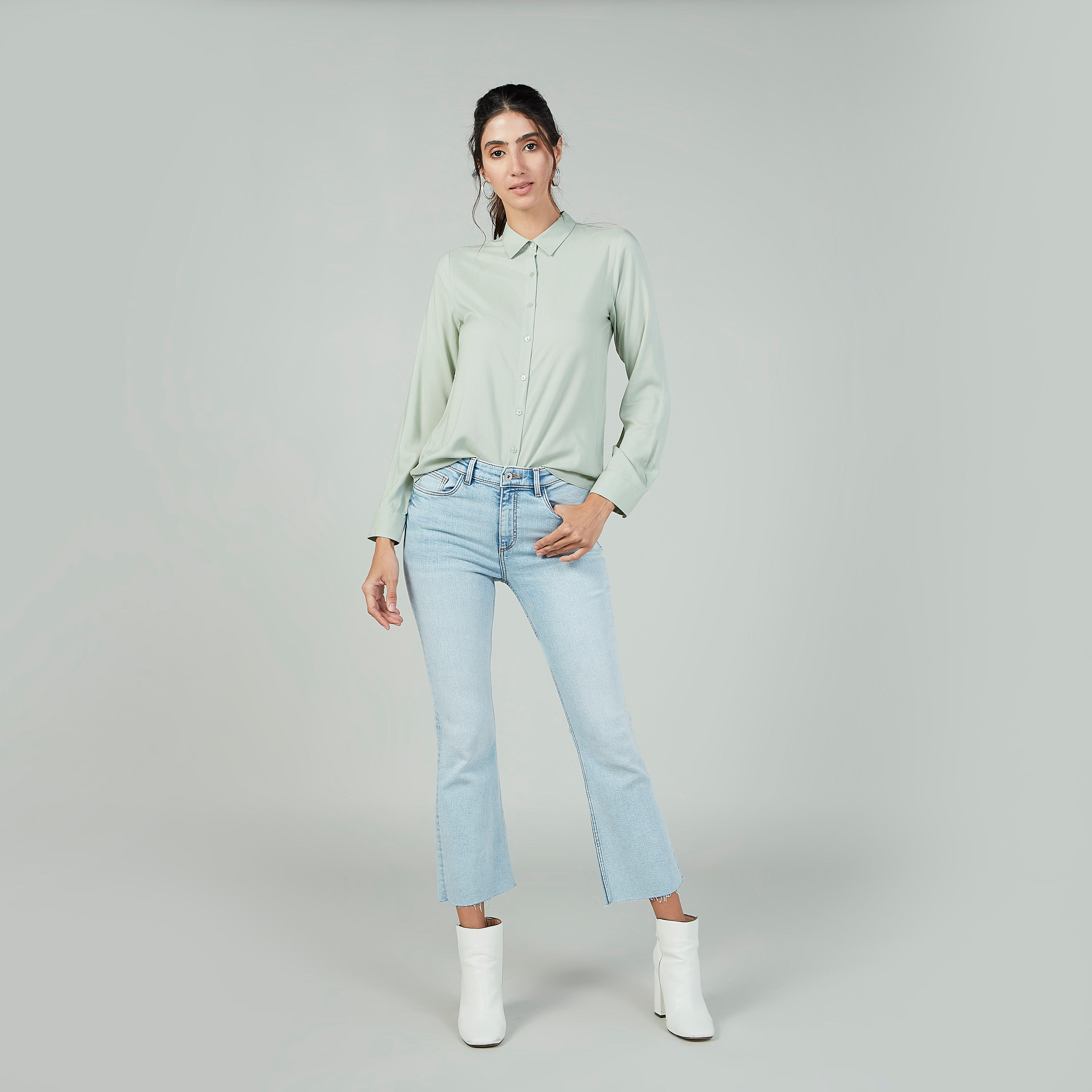 Plain Shirt with Long Sleeves and Spread Collar-women-clothing-shirtsandblouses-shirts-image-2
