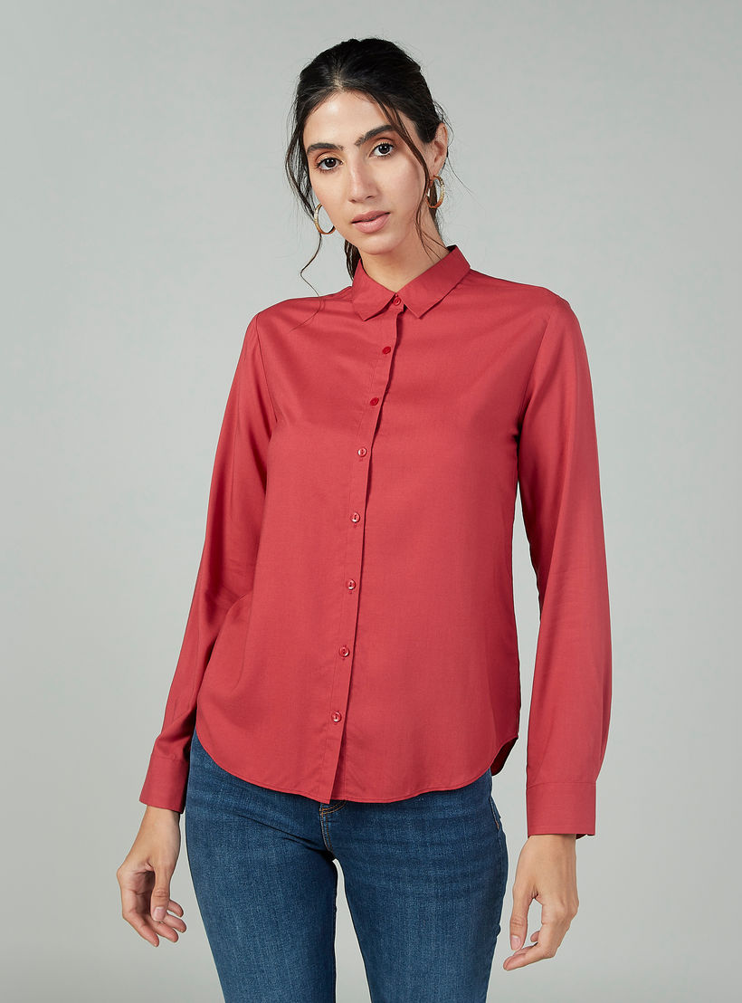 قميص سادة بياقة عاديّة وأكمام طويلة-women-clothing-shirtsandblouses-shirts-image-4