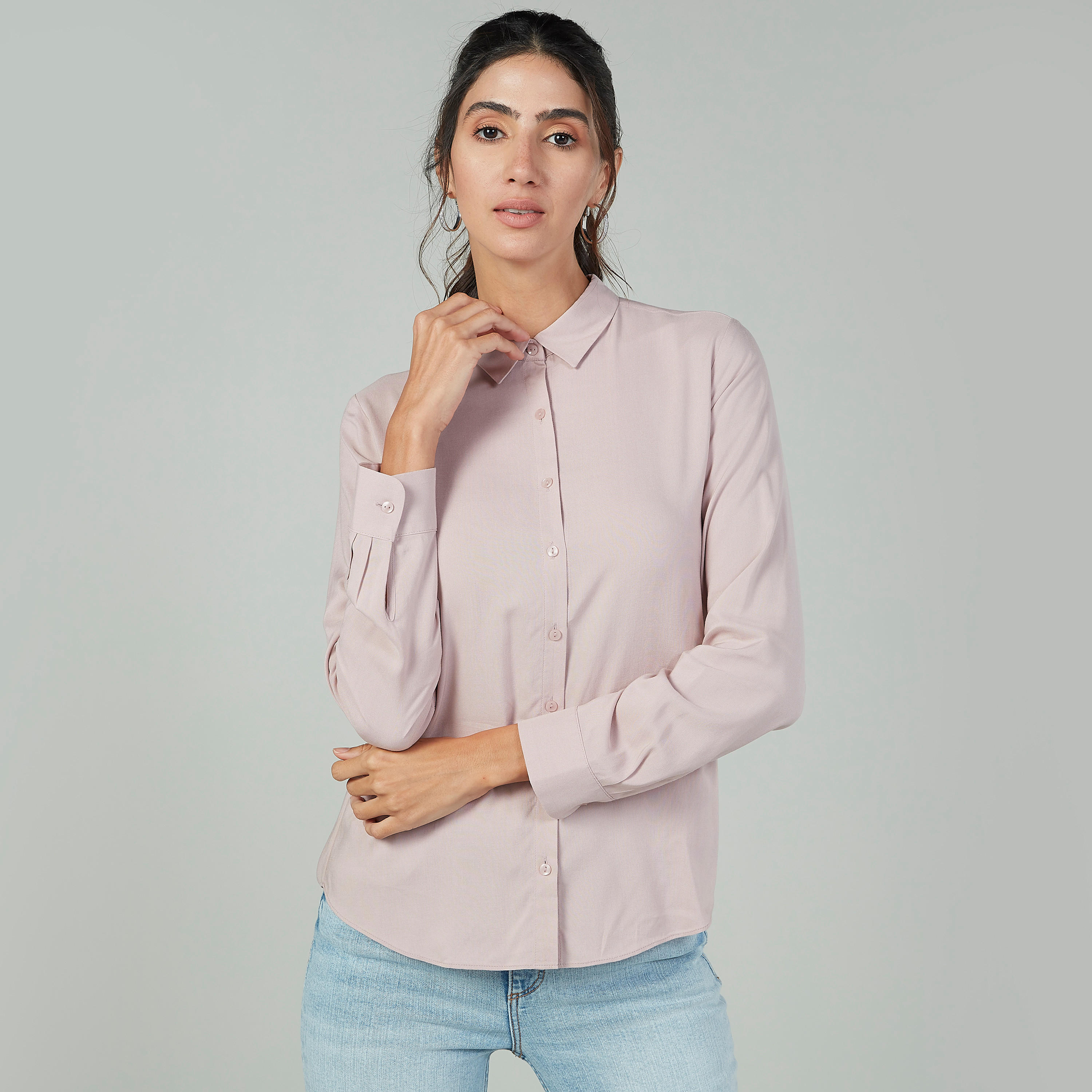 قميص سادة بياقة عاديّة وأكمام طويلة-women-clothing-shirtsandblouses-shirts-image-4