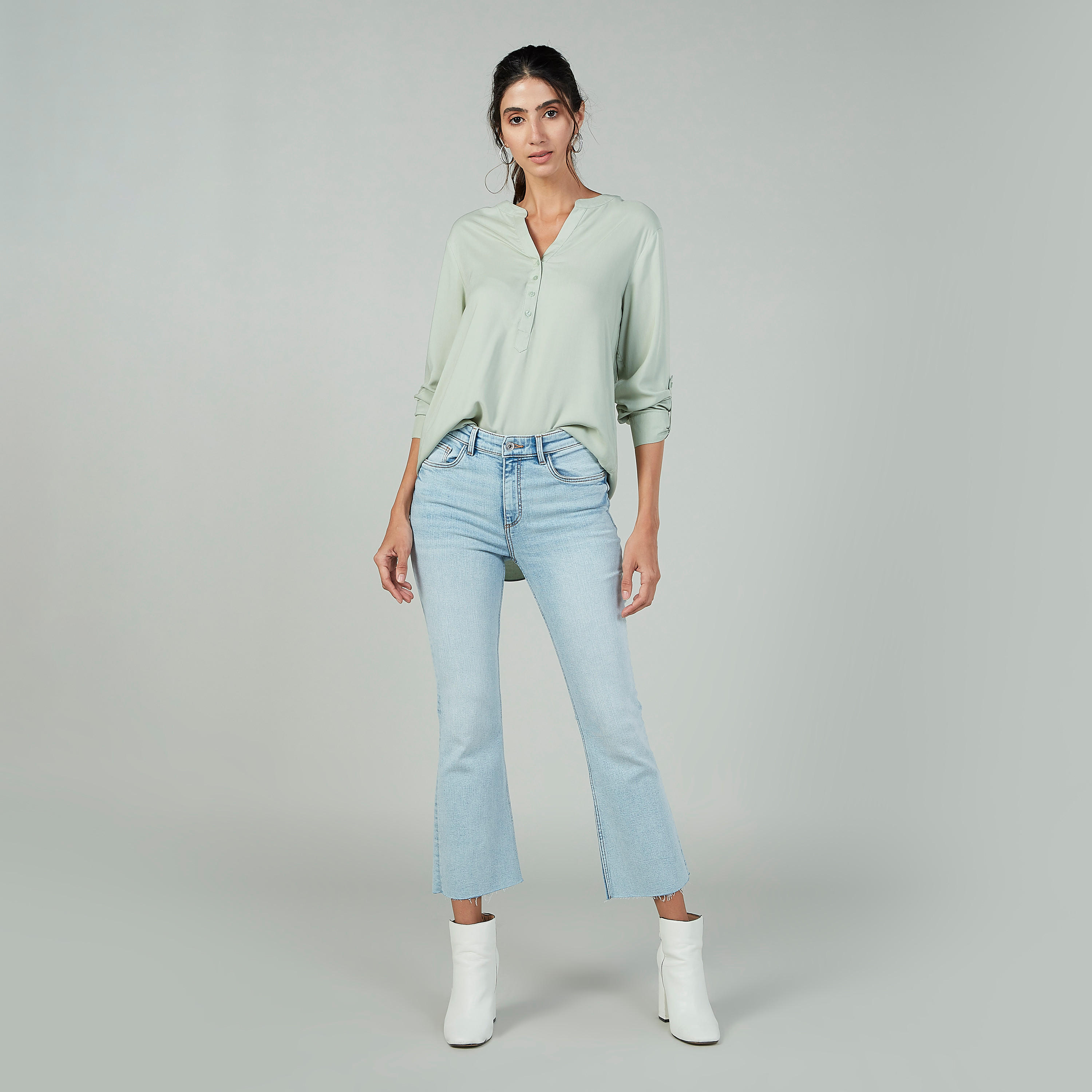 Plain Top with Mandarin Collar and Long Sleeves-women-clothing-shirtsandblouses-blouses-image-2