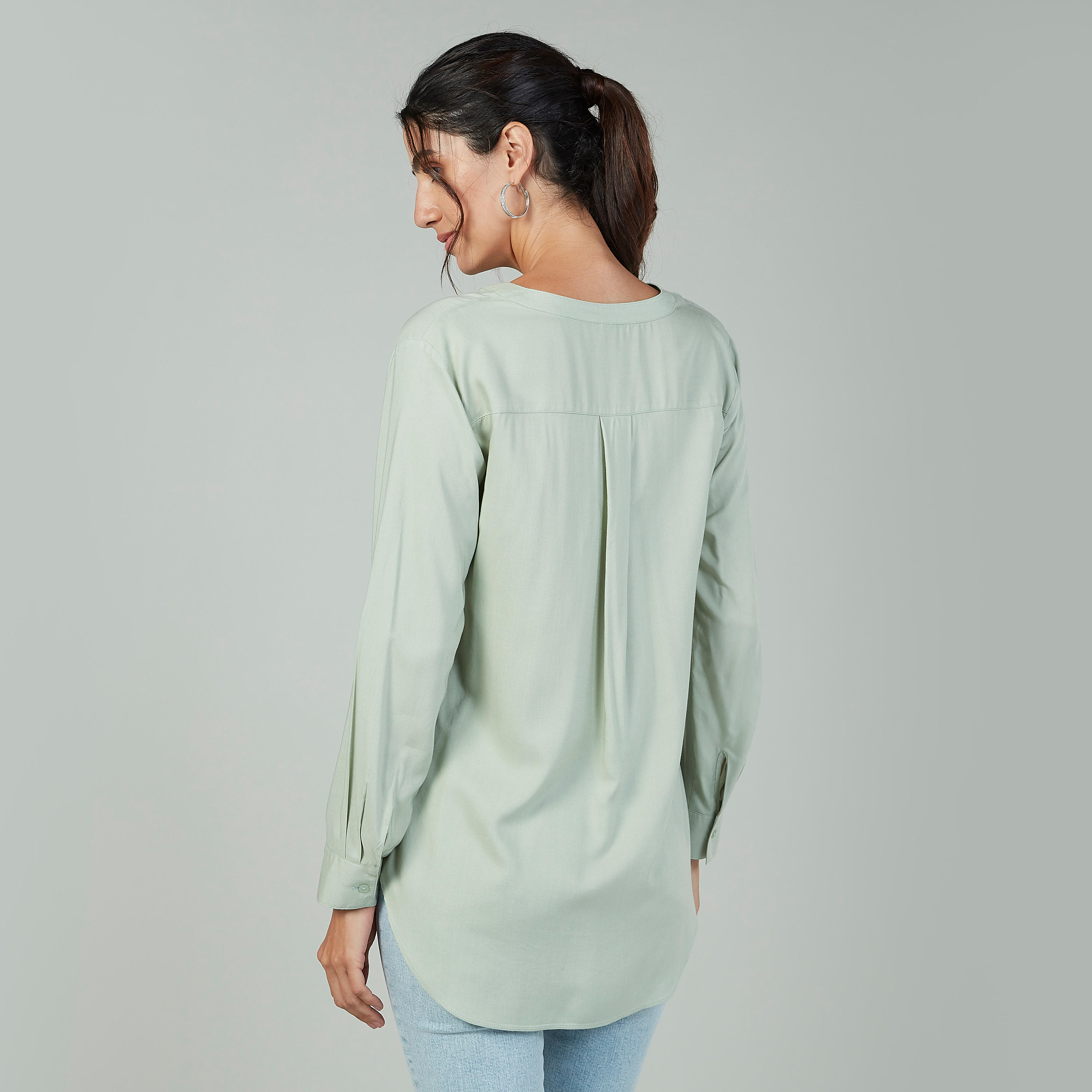 Plain Top with Mandarin Collar and Long Sleeves-women-clothing-shirtsandblouses-blouses-image-4