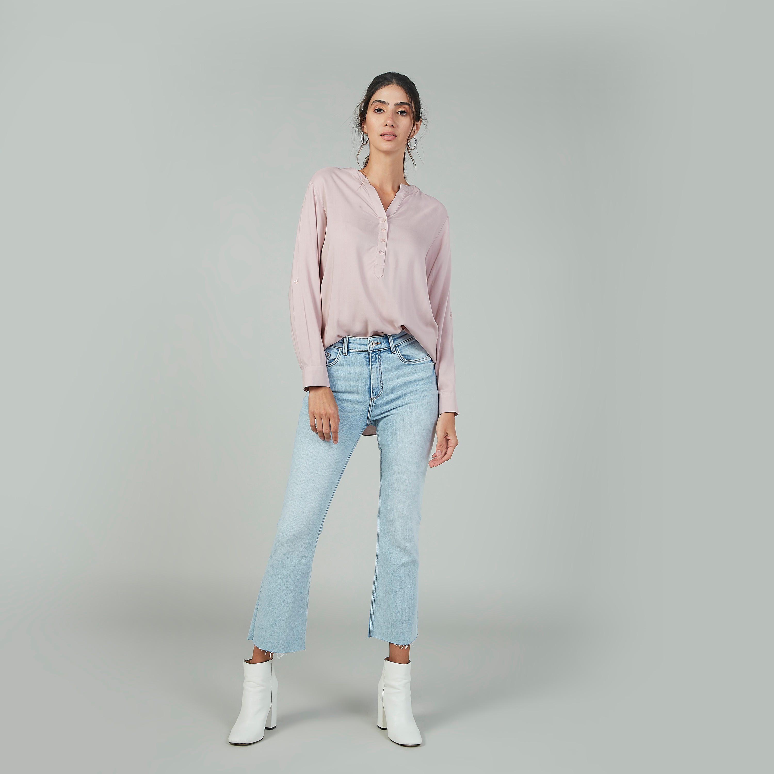 Plain Top with Mandarin Collar and Long Sleeves-women-clothing-shirtsandblouses-blouses-image-2