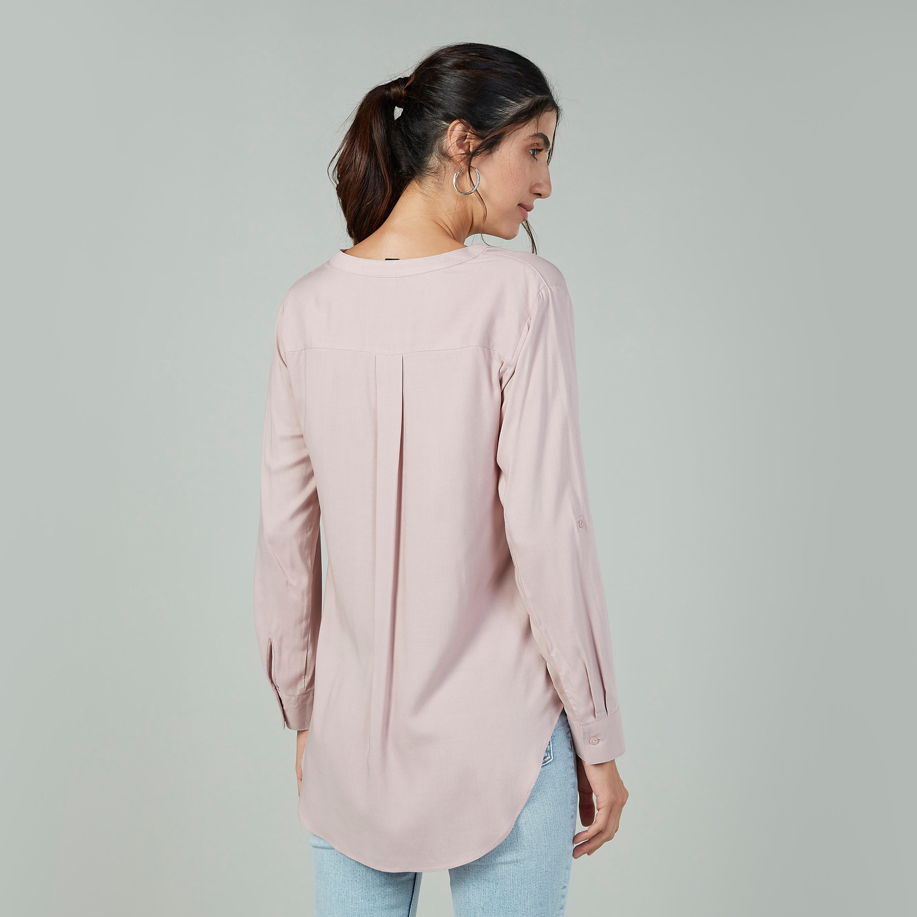 Plain Top with Mandarin Collar and Long Sleeves-women-clothing-shirtsandblouses-blouses-image-4