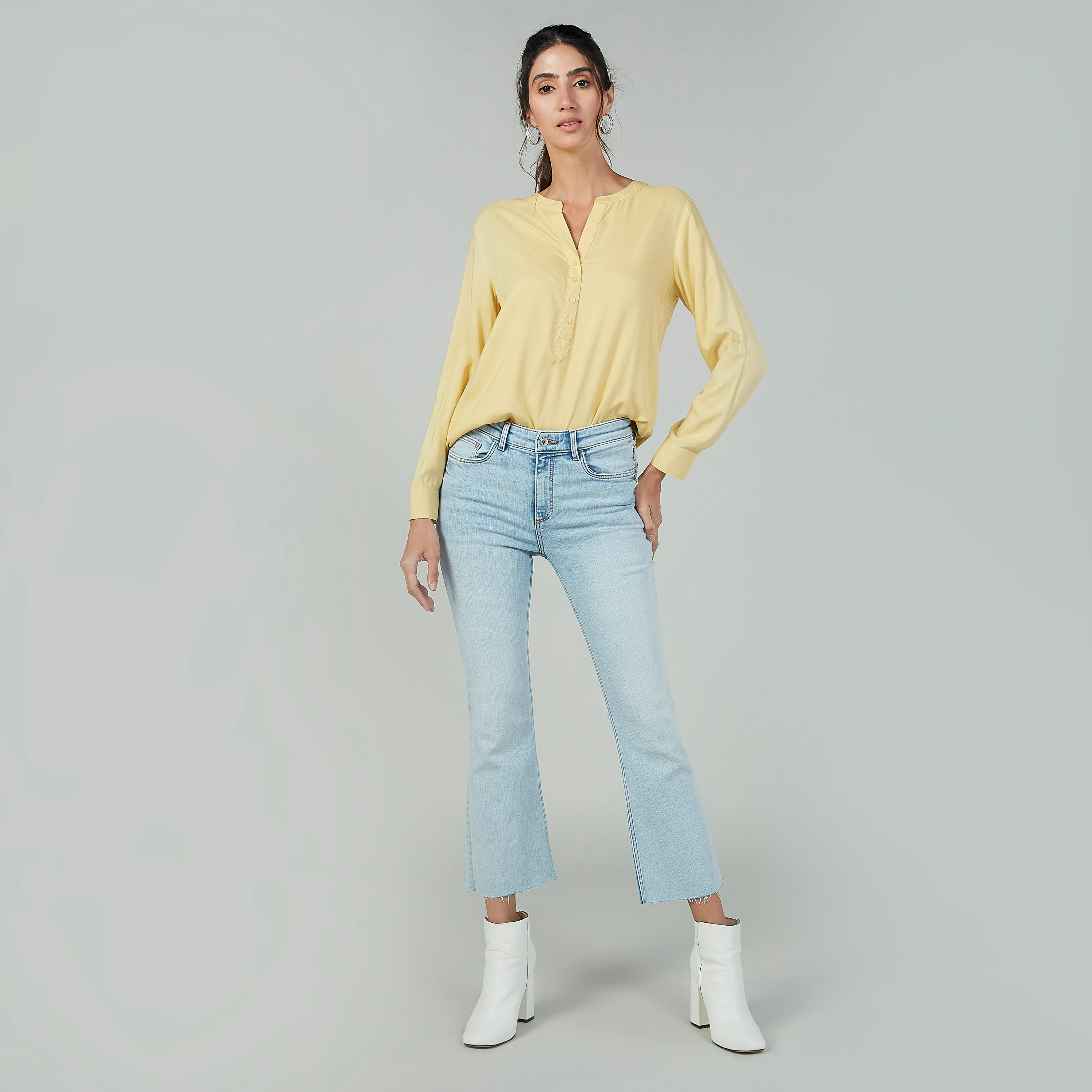 بلوزة سادة بياقة ماندارين وأكمام طويلة-women-clothing-shirtsandblouses-blouses-image-2