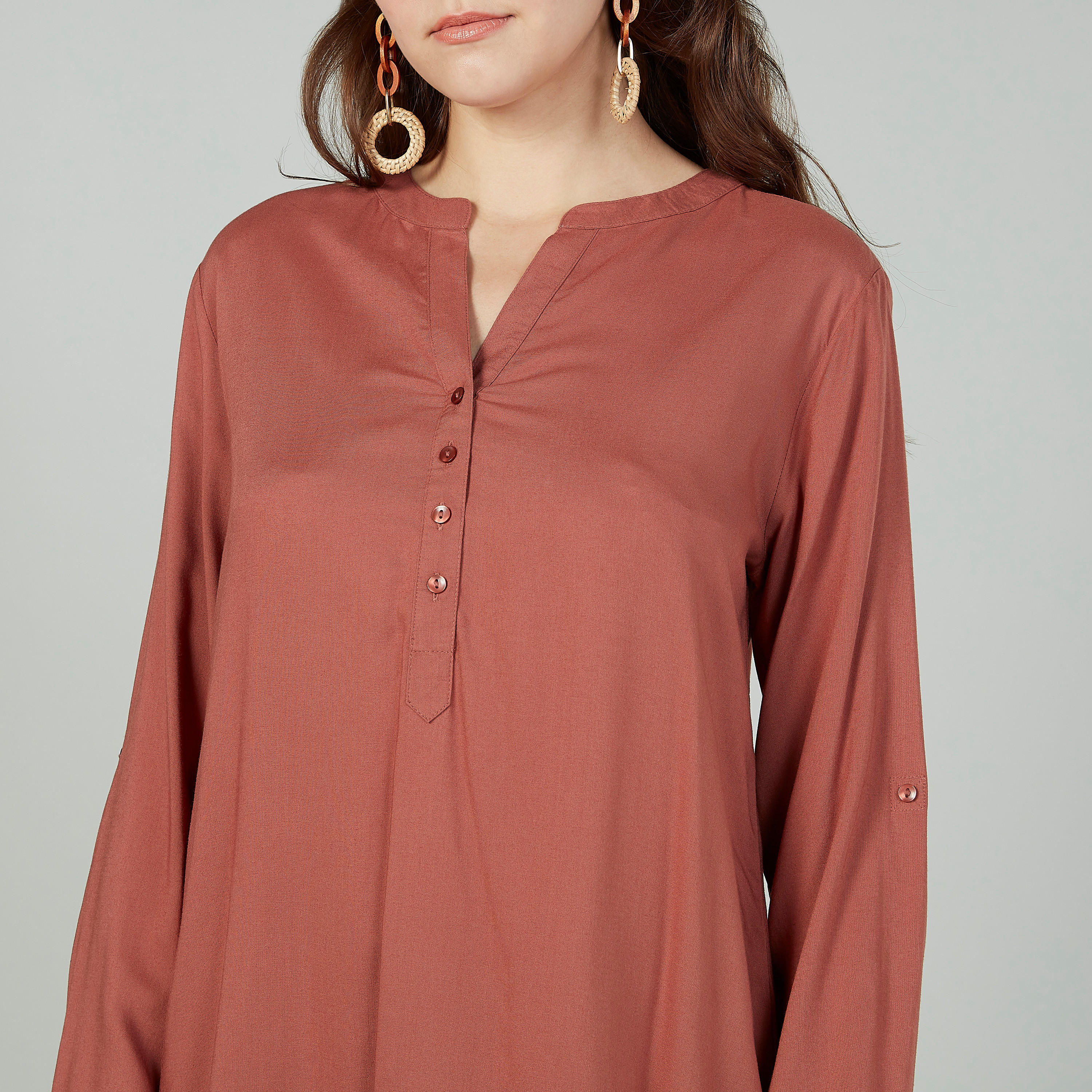 Plain Top with V-neck and Long Sleeves-women-clothing-shirtsandblouses-blouses-image-3