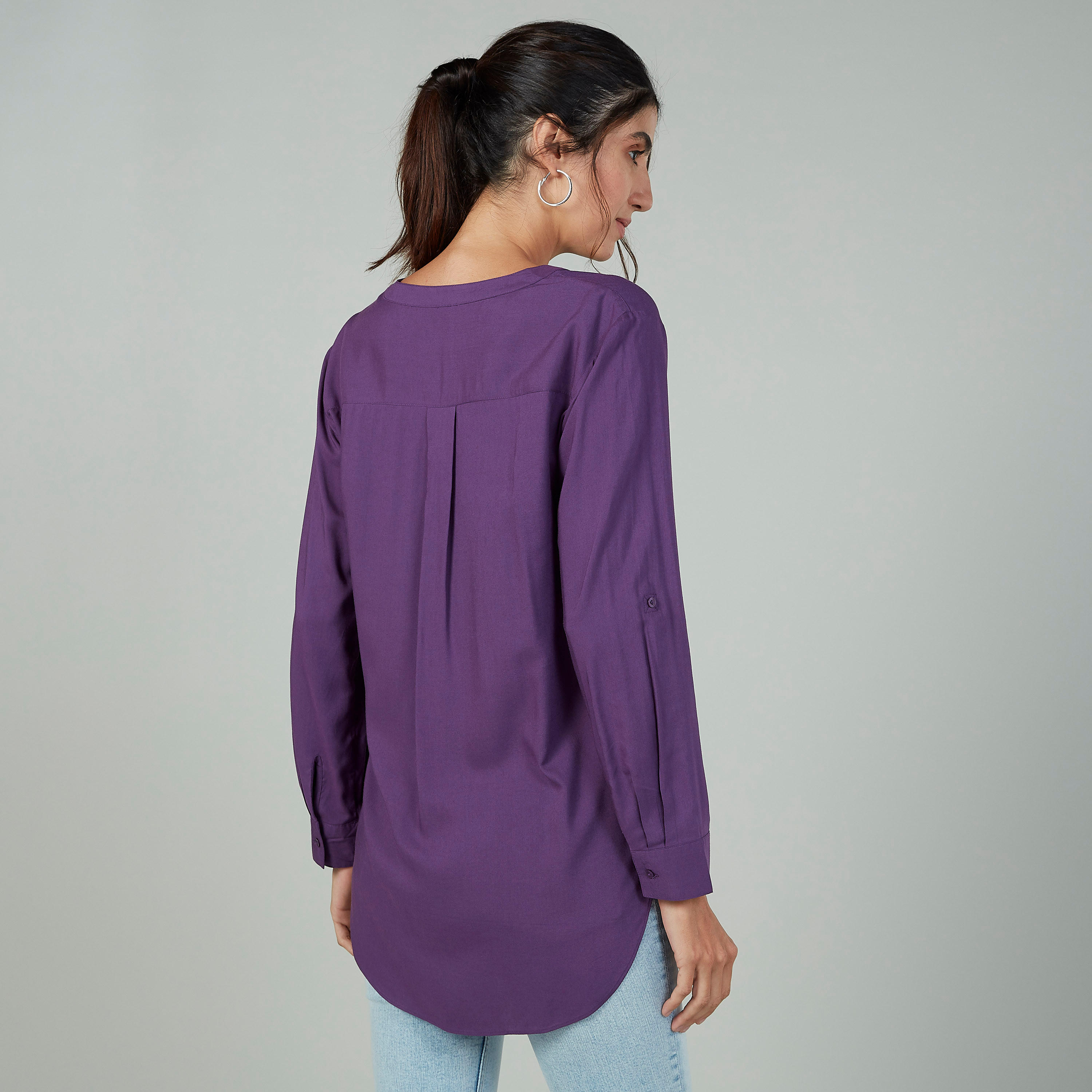 Plain Top with Mandarin Collar and Long Sleeves-women-clothing-shirtsandblouses-blouses-image-4