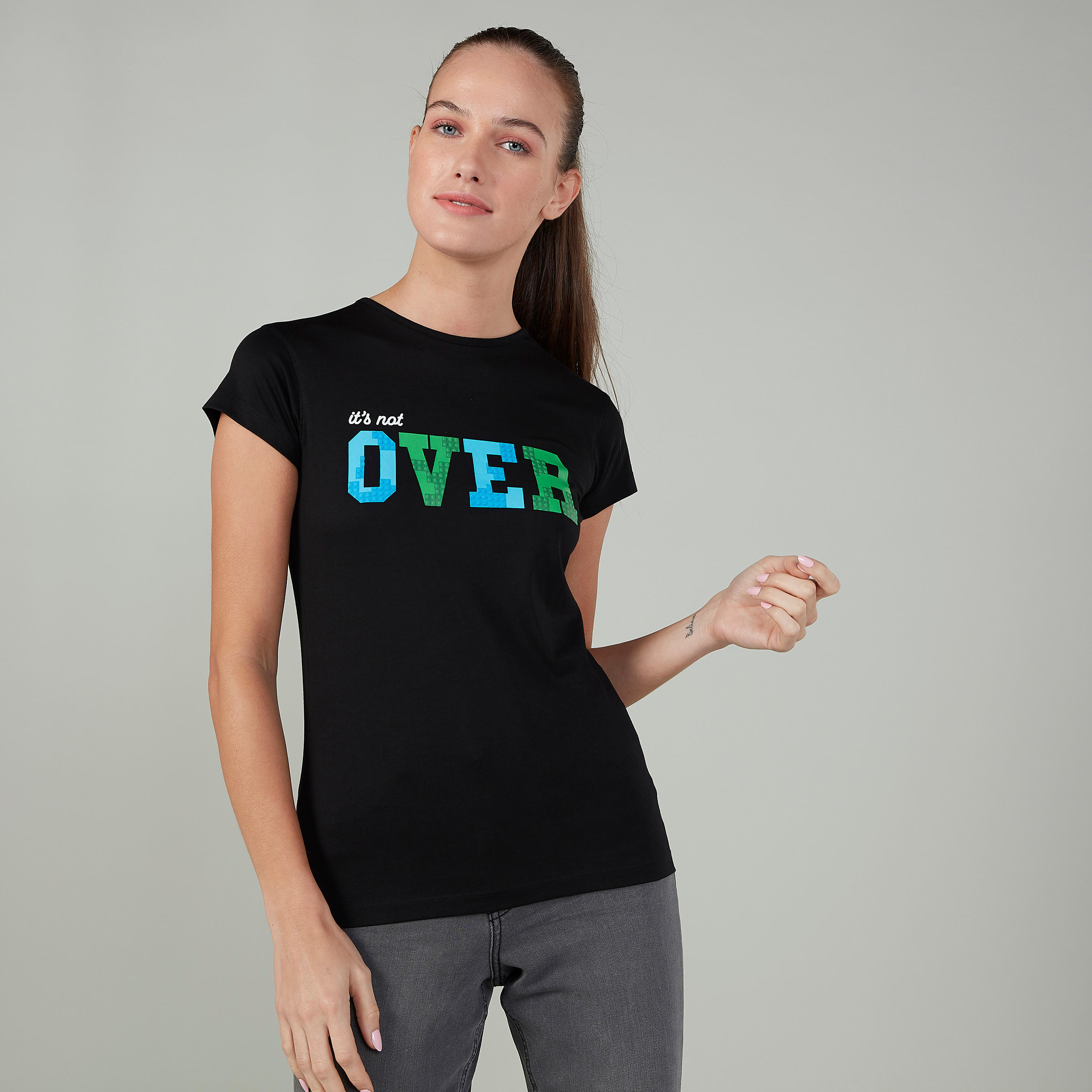 Sustainable Slim Fit Printed Crew NeckT-shirt with Cap Sleeves-women-clothing-tshirts-image-1