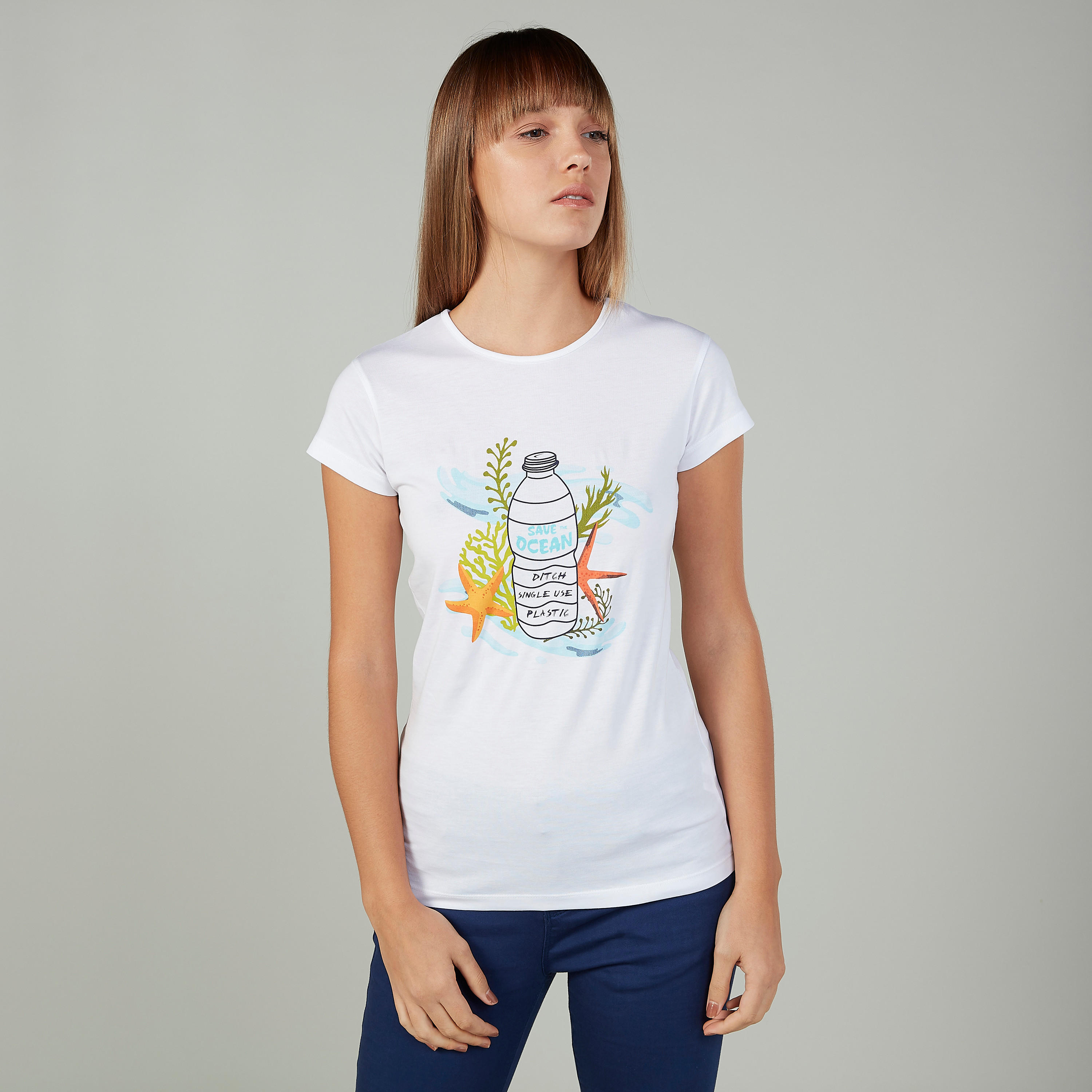 Slim Fit Printed T-shirt with Round Neck and Cap Sleeves-women-clothing-tshirts-image-1